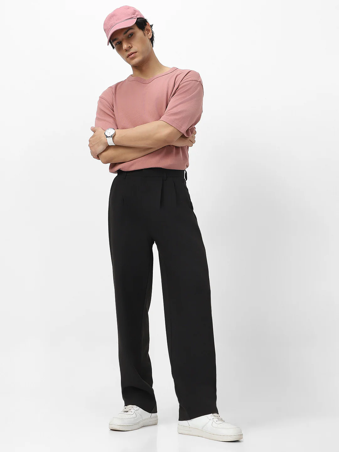 Men's Black Loose Baggy Fit Solid Korean Pants Stretchable - Image 4