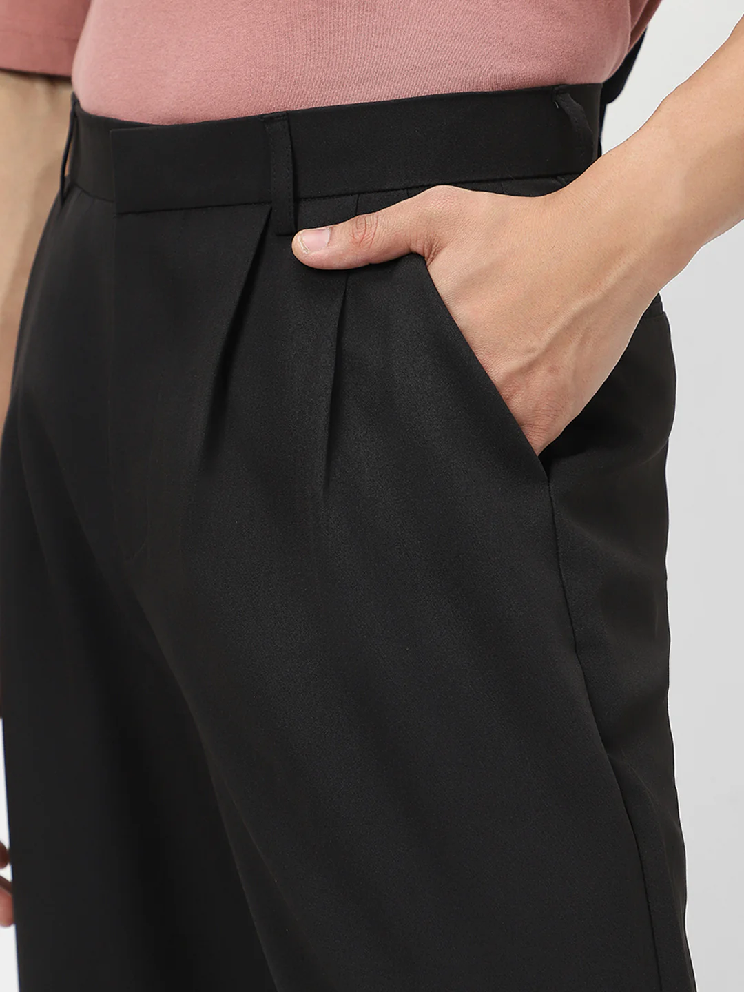 Men's Black Loose Baggy Fit Solid Korean Pants Stretchable - Image 5