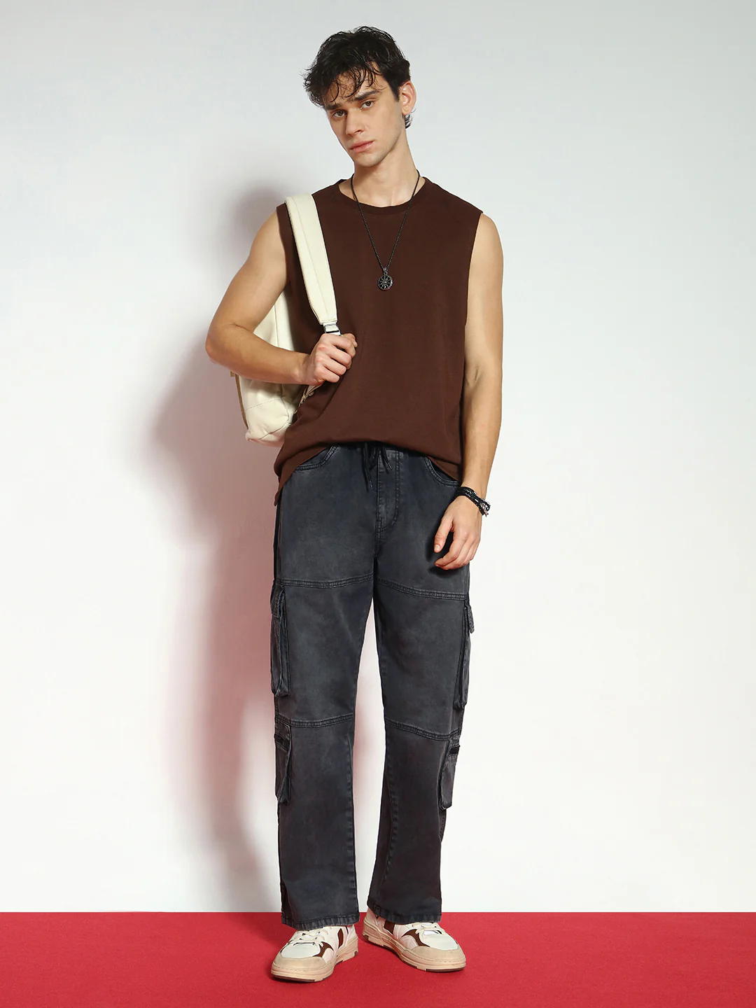 Men's Black Loose Baggy Fit Travel Cargo Jeans With 8 Pockets Stretchable - Image 4