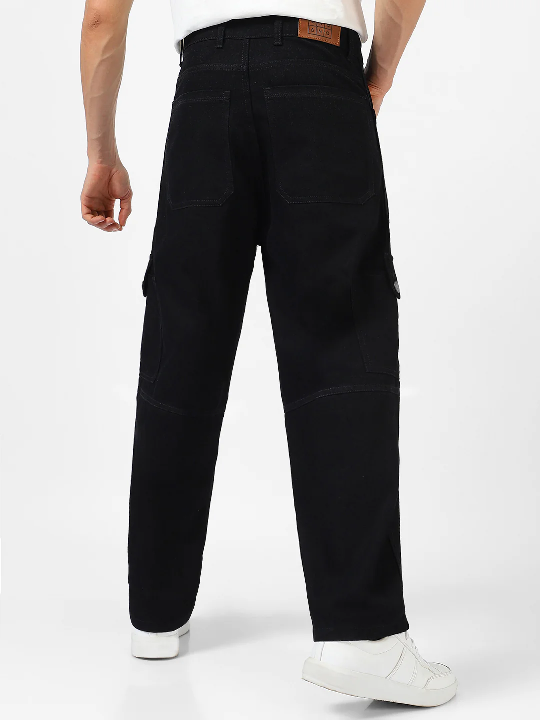 Men's Black Loose Baggy Fit Washed Cargo Jeans with 6 Pockets Non-Stretchable - Image 3