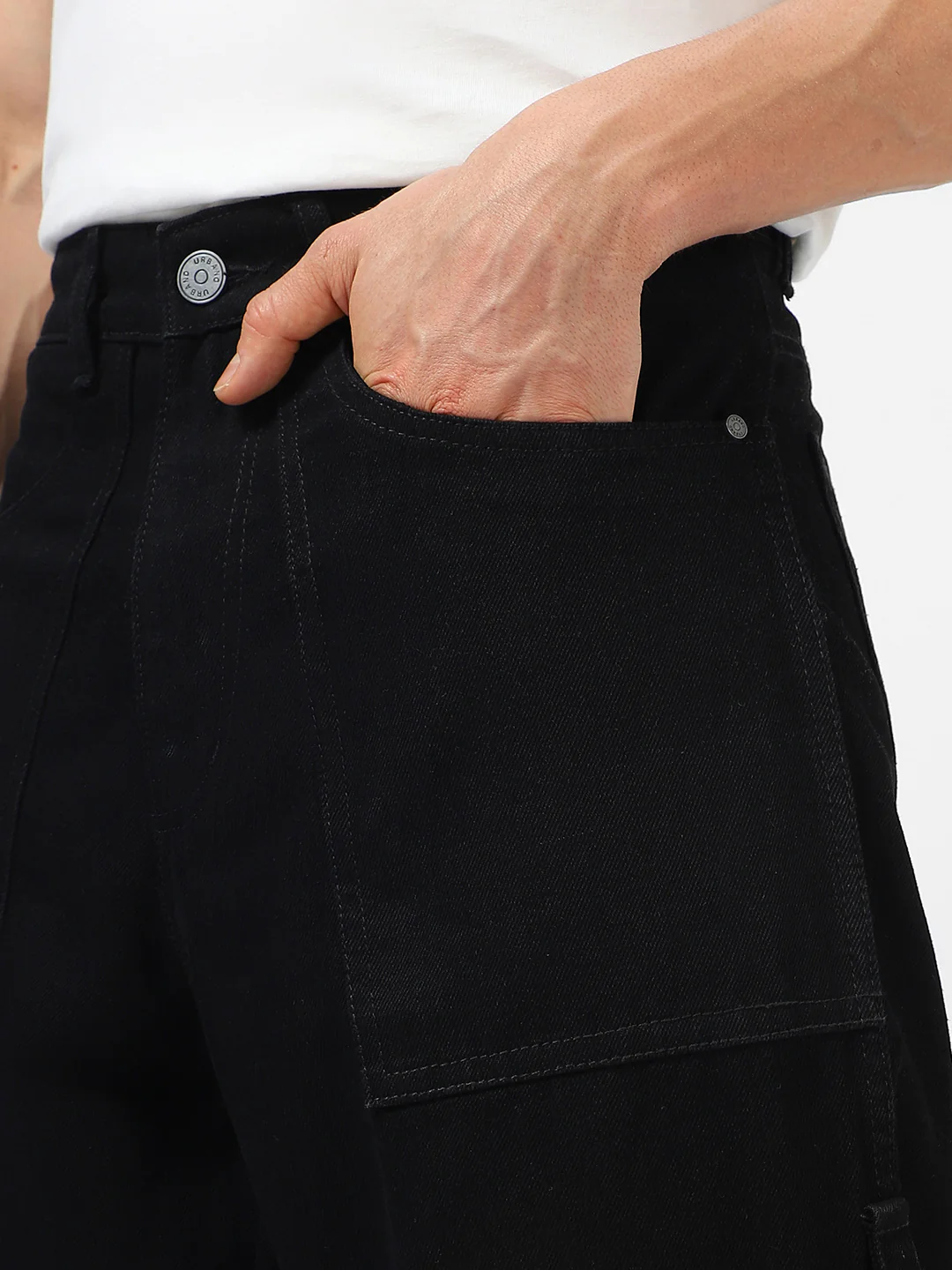 Men's Black Loose Baggy Fit Washed Cargo Jeans with 6 Pockets Non-Stretchable - Image 5