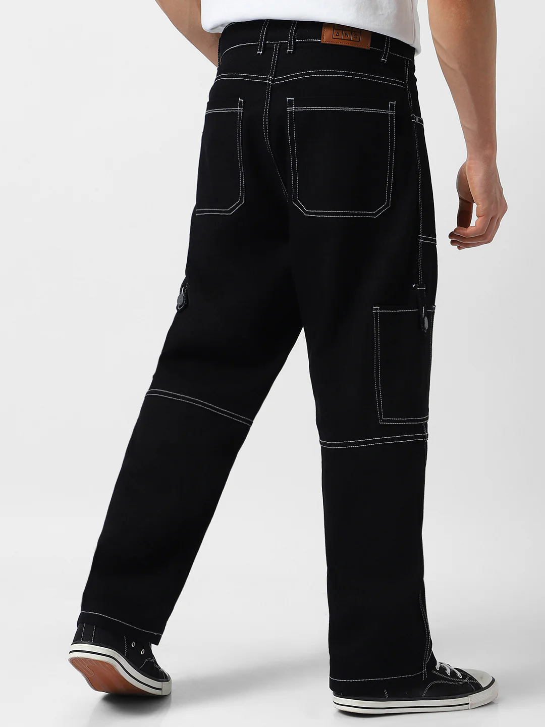 Men's Black Loose Baggy Fit Washed Cargo Jeans with 6 Pockets Non-Stretchable - Image 3