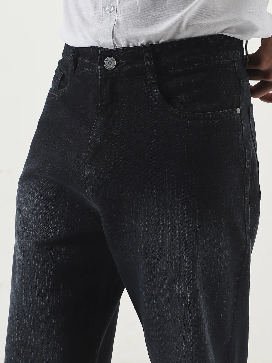 Men's Black Loose Baggy Fit Washed Denim Jeans Non-Stretchable - Image 5
