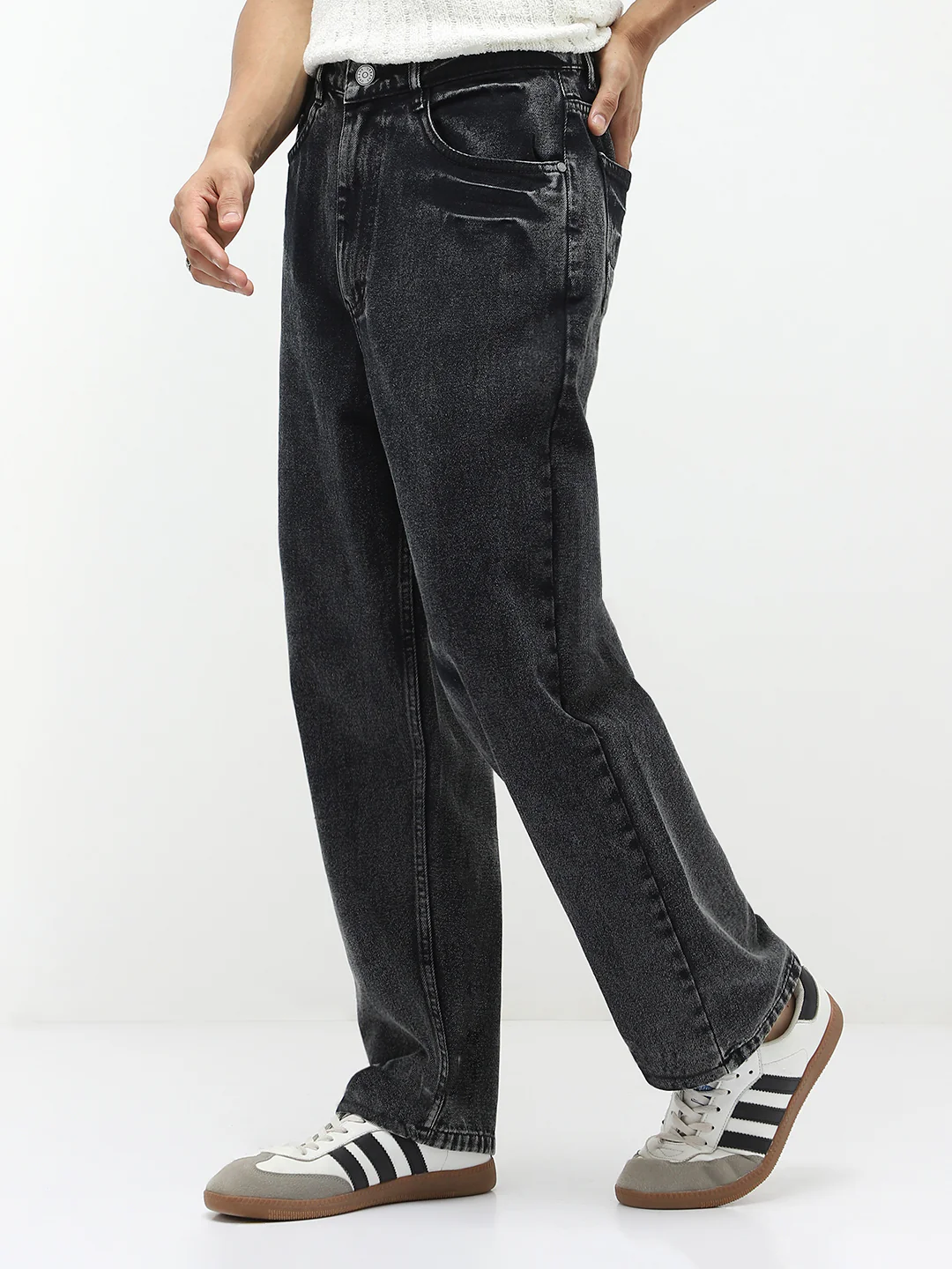 Men's Black Loose Baggy Fit Washed Jeans Non-Stretchable - Image 2