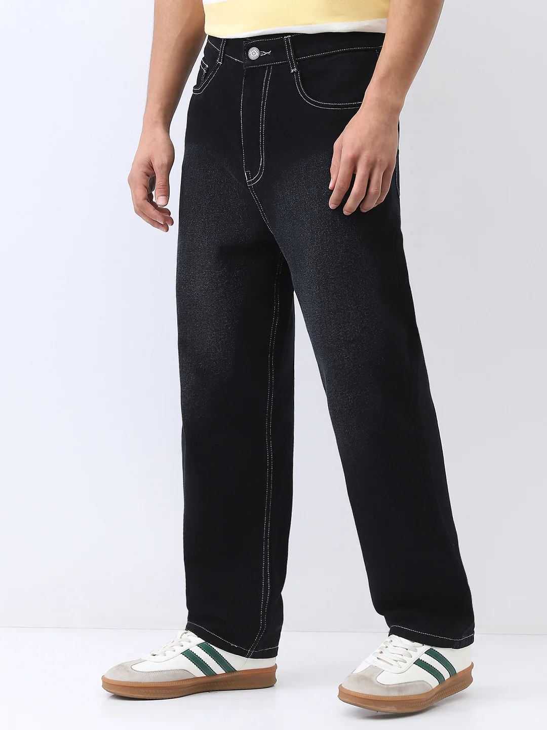 Men's Black Loose Baggy Fit Washed Jeans Non-Stretchable - Image 3