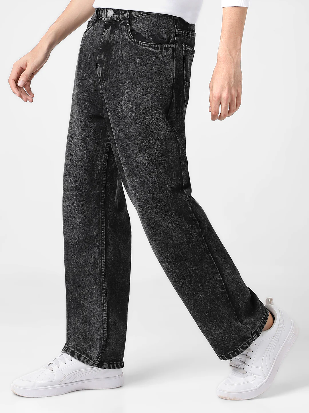 Men's Black Loose Baggy Fit Washed Jeans Non-Stretchable - Image 2