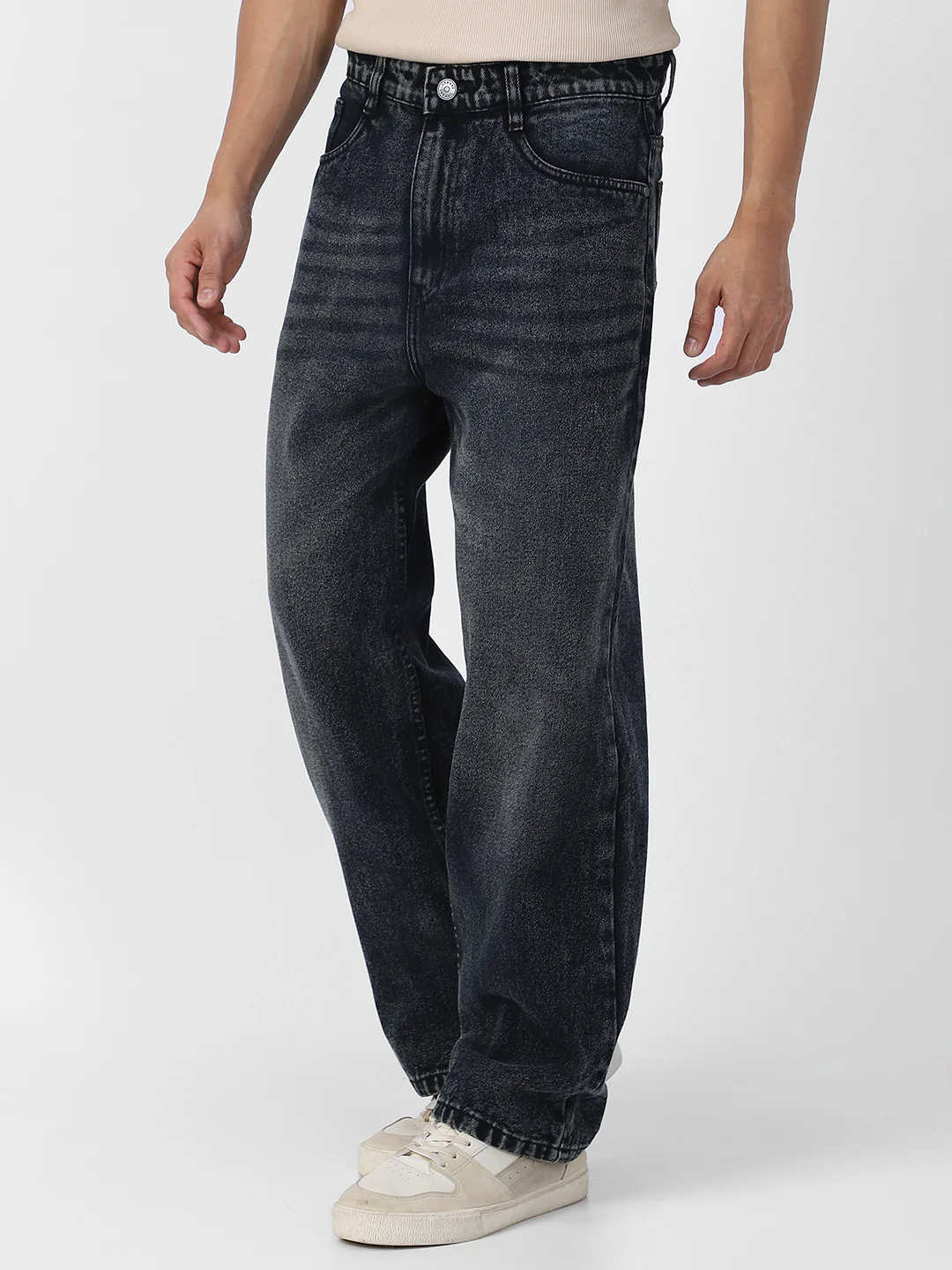 Men's Black Loose Baggy Fit Washed Jeans Non-Stretchable - Image 2