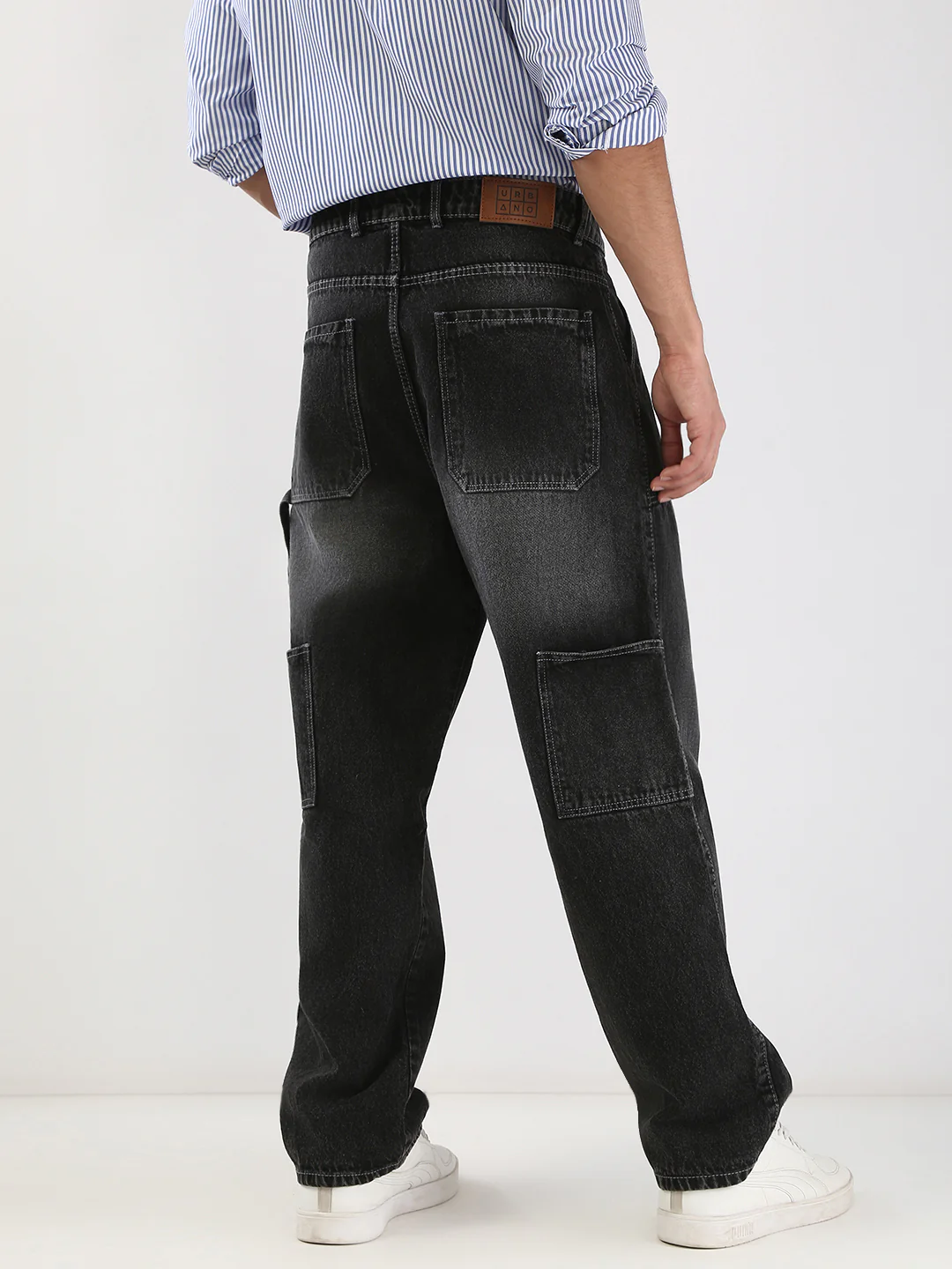 Men's Black Loose Fit Cargo Carpenter Jeans With 6 Pockets Non-Stretchable - Image 4