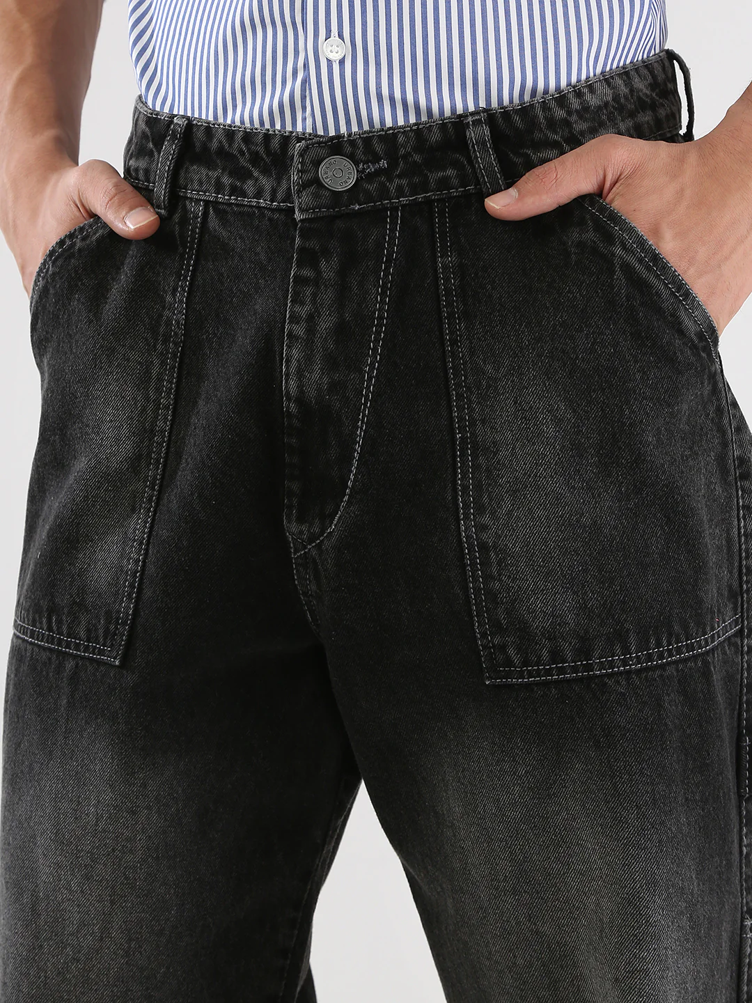 Men's Black Loose Fit Cargo Carpenter Jeans With 6 Pockets Non-Stretchable - Image 6