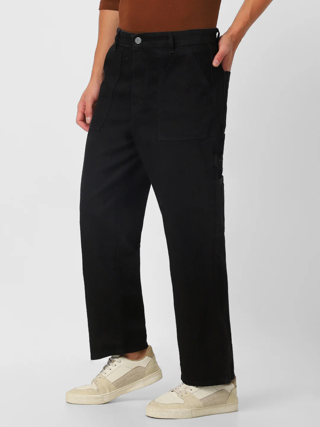Men's Black Loose Fit Cargo Carpenter Jeans With 6 Pockets Non-Stretchable - Image 2