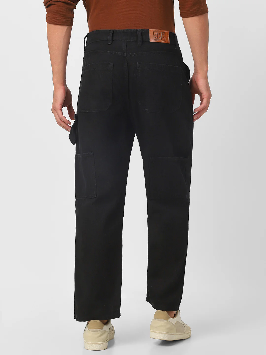 Men's Black Loose Fit Cargo Carpenter Jeans With 6 Pockets Non-Stretchable - Image 3