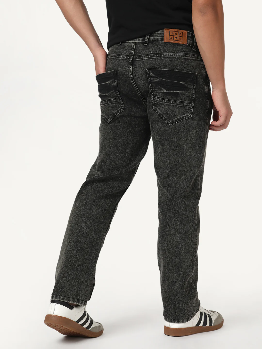 Men's Black Regular Fit Acid Washed Denim Jeans Stretchable - Image 3