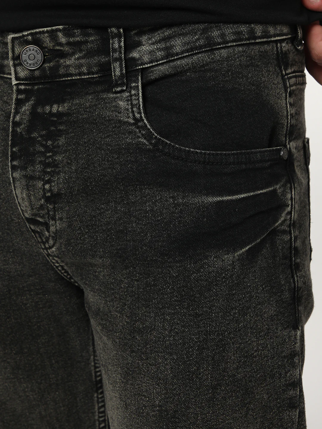 Men's Black Regular Fit Acid Washed Denim Jeans Stretchable - Image 5