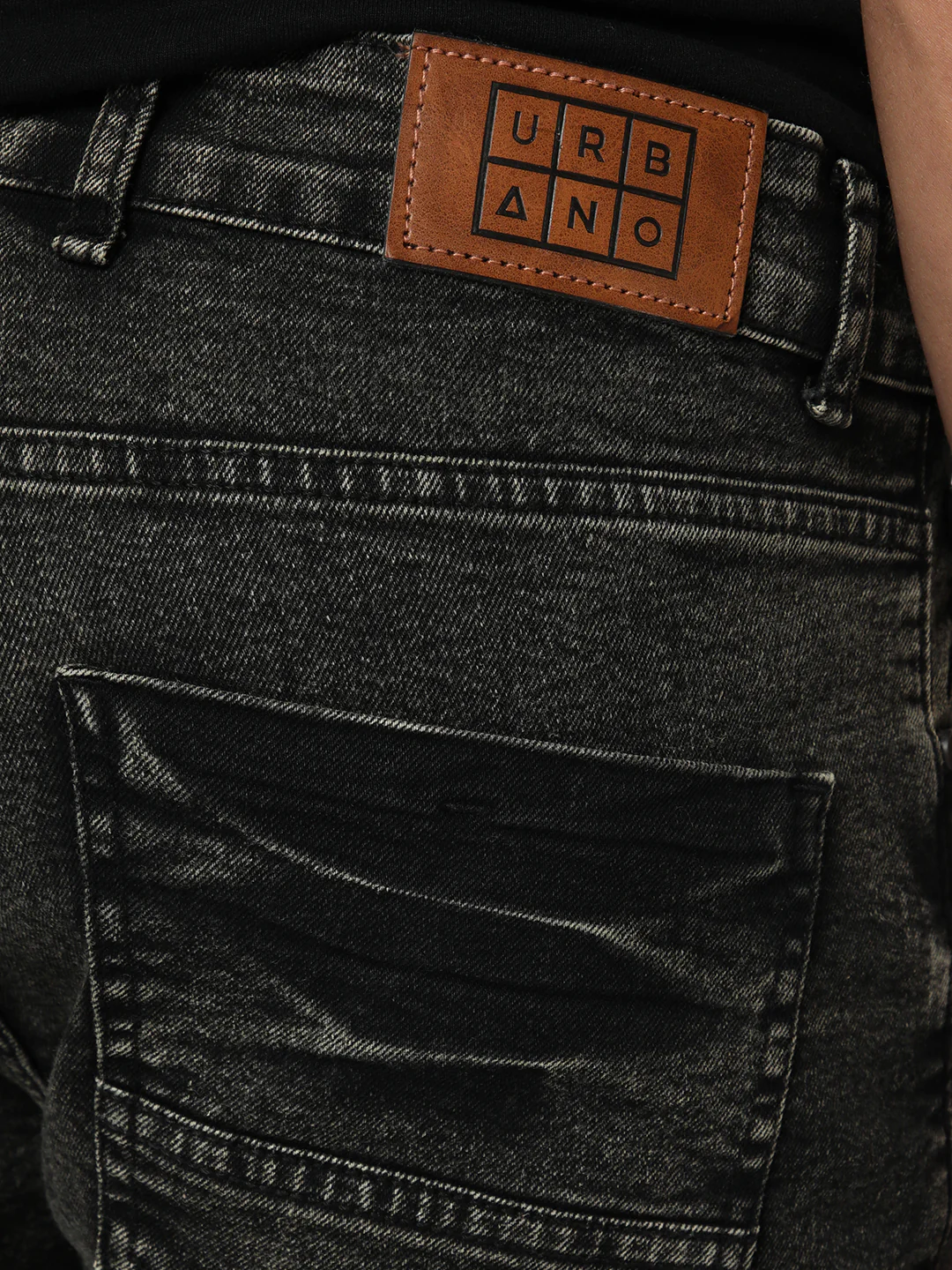 Men's Black Regular Fit Acid Washed Denim Jeans Stretchable - Image 6