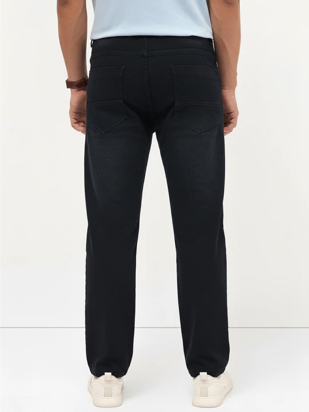Men's Black Regular Fit Whisker Wash Yellow Tint Denim Jeans Stretchable - Image 4