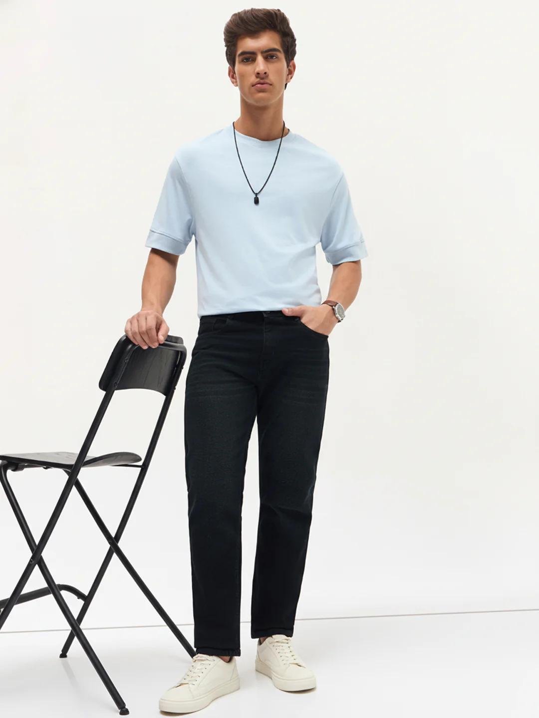 Men's Black Regular Fit Whisker Wash Yellow Tint Denim Jeans Stretchable - Image 5
