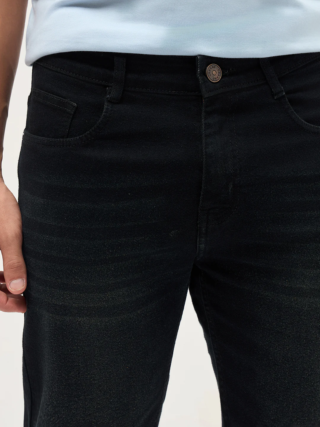 Men's Black Regular Fit Whisker Wash Yellow Tint Denim Jeans Stretchable - Image 6