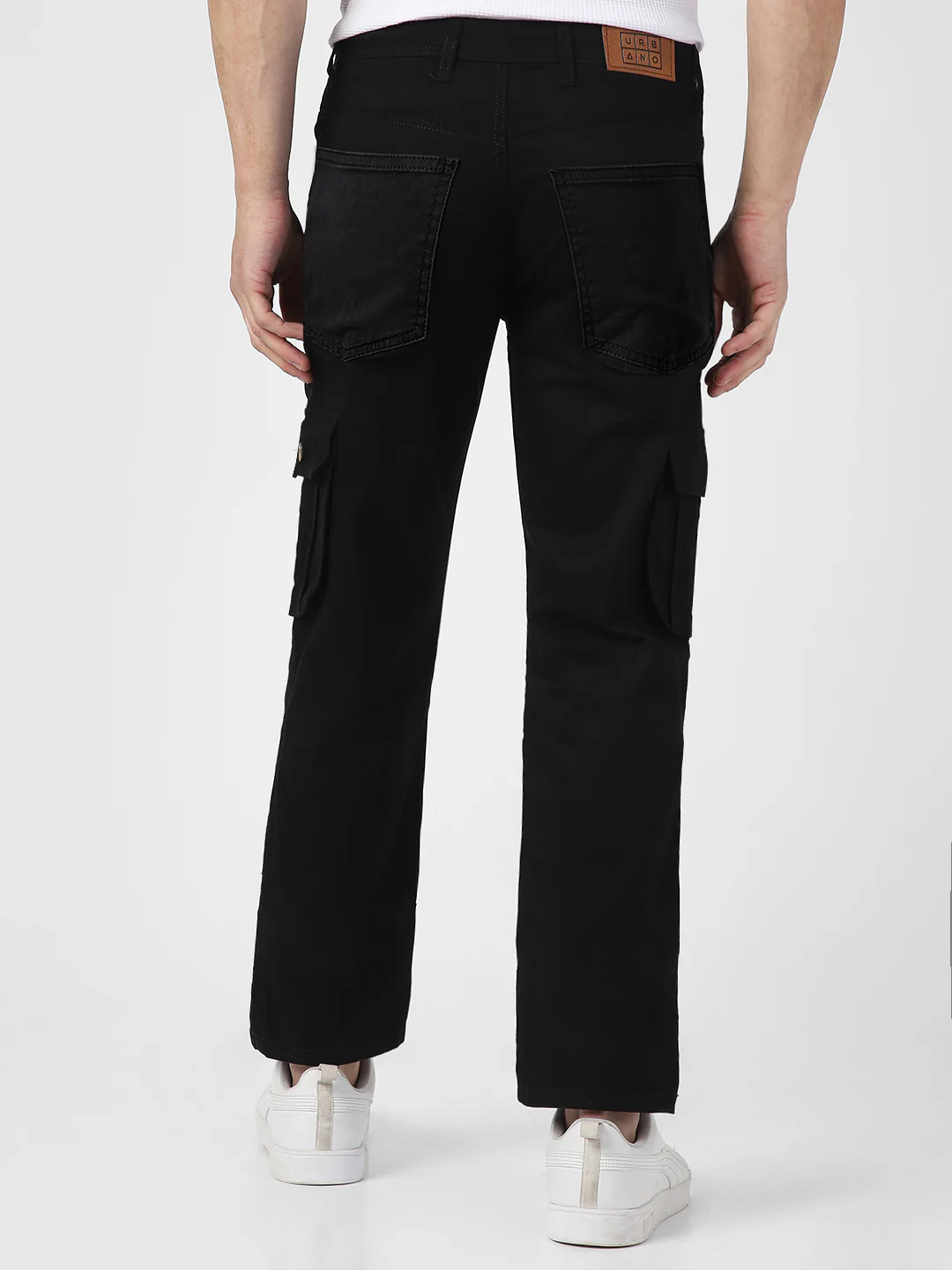 Men's Black Regular Fit Solid Cargo Chino Pant with 6 Pockets - Image 4