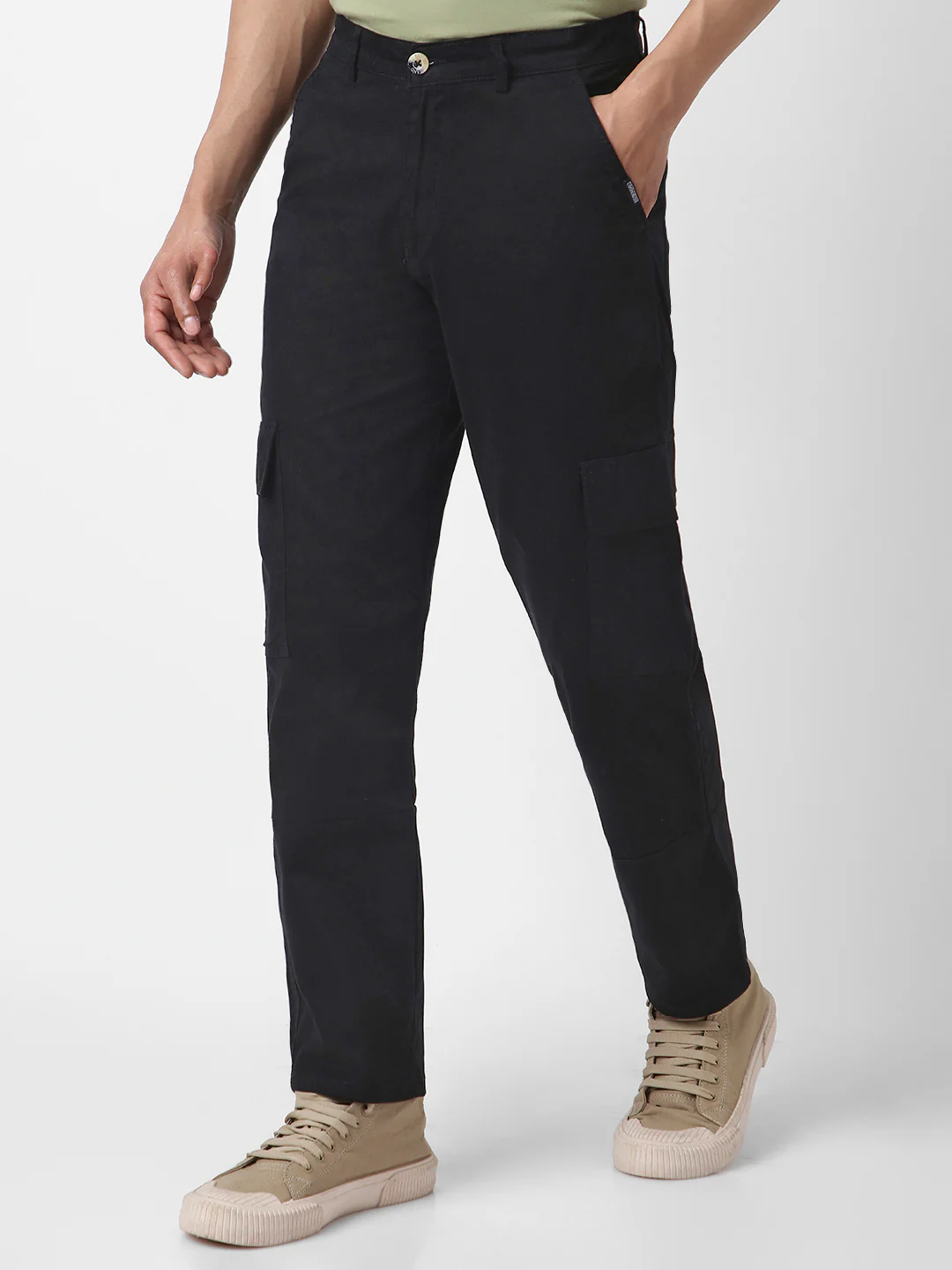 Urbano Fashion Men's Black Regular Fit Solid Cargo Chino Pant with 6 Pockets Stretchable - Image 2
