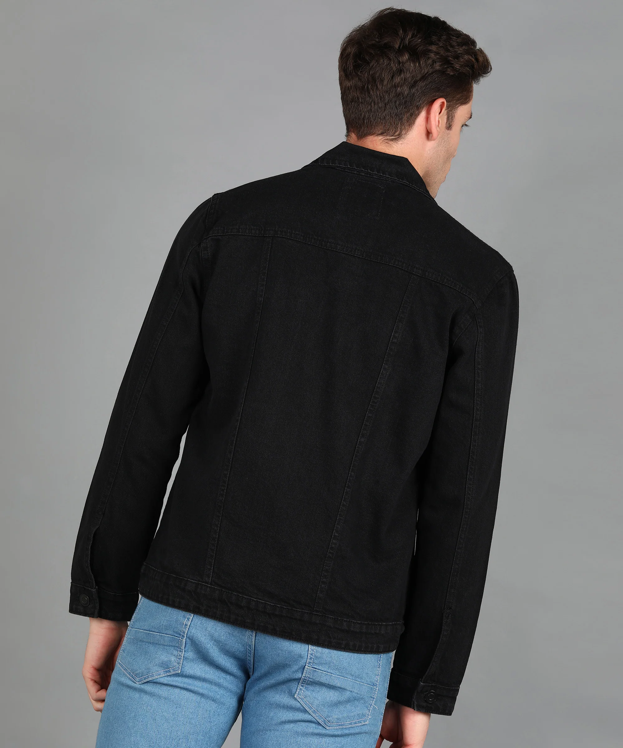 Men's Black Regular Fit Washed Full Sleeve Denim Jacket - Image 4