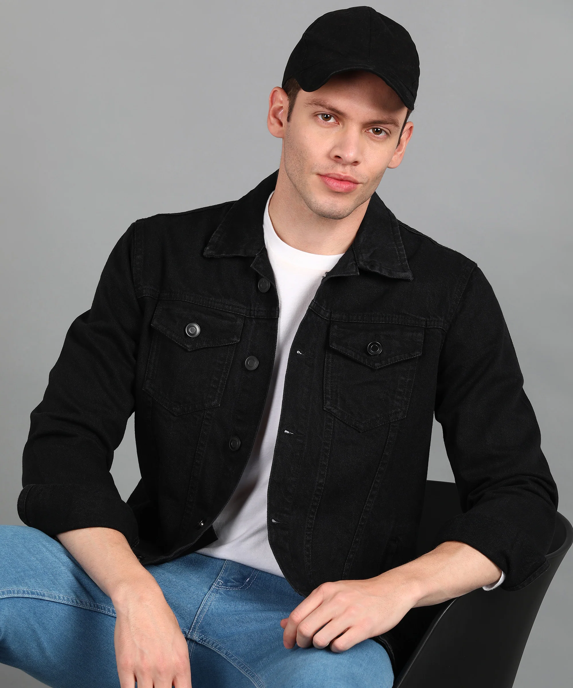 Men's Black Regular Fit Washed Full Sleeve Denim Jacket - Image 6