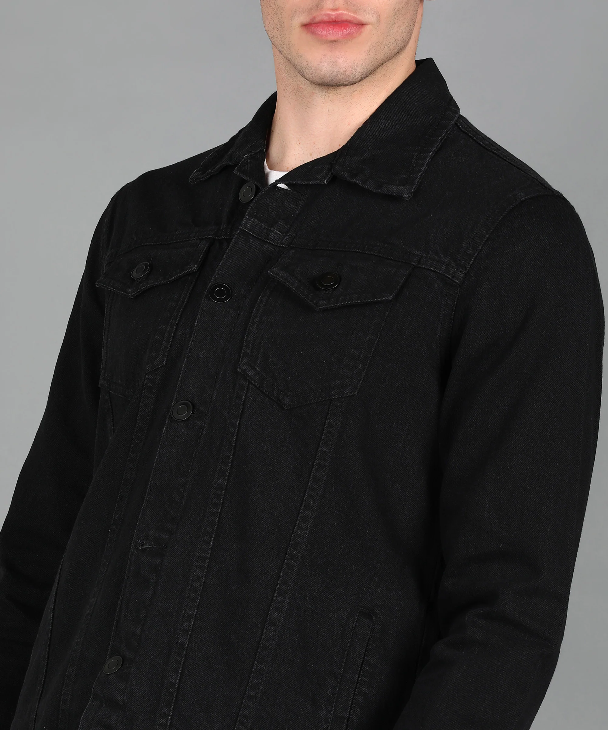 Men's Black Regular Fit Washed Full Sleeve Denim Jacket - Image 7