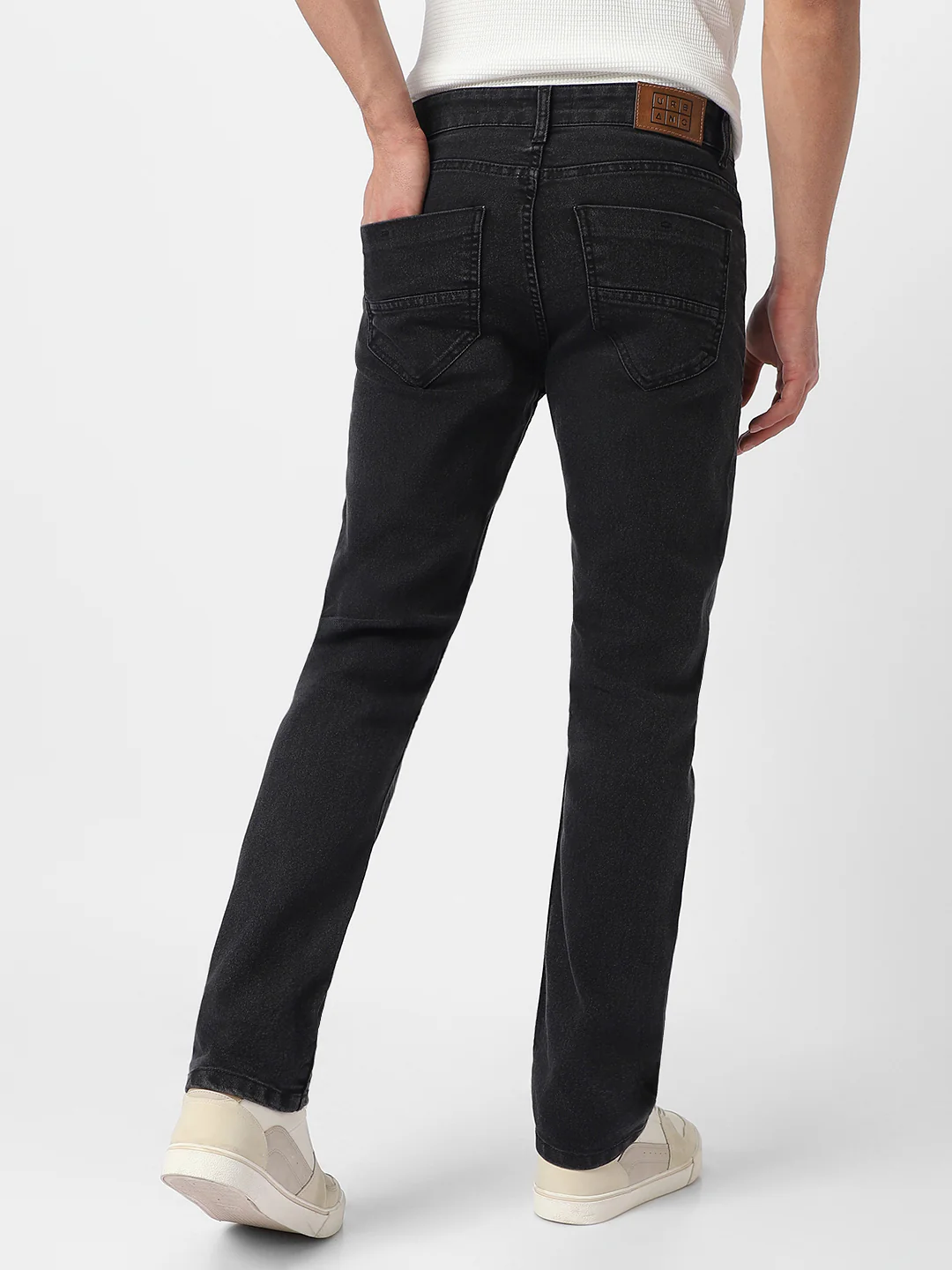 Men's Black Regular Fit Washed Jeans Stretchable - Image 3