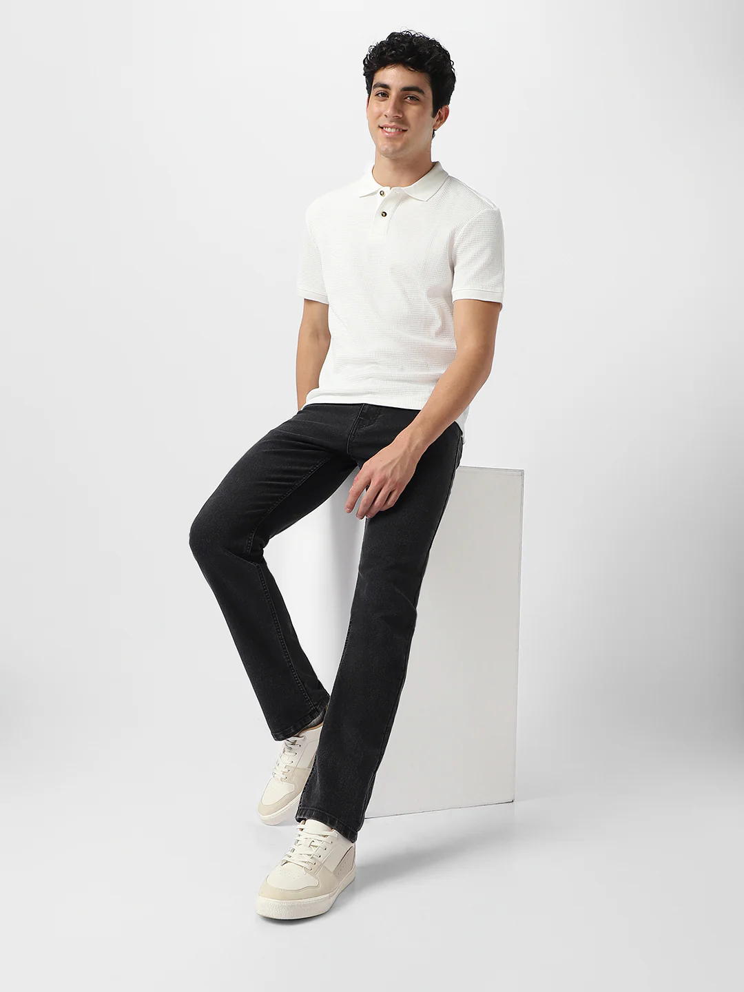 Men's Black Regular Fit Washed Jeans Stretchable - Image 4