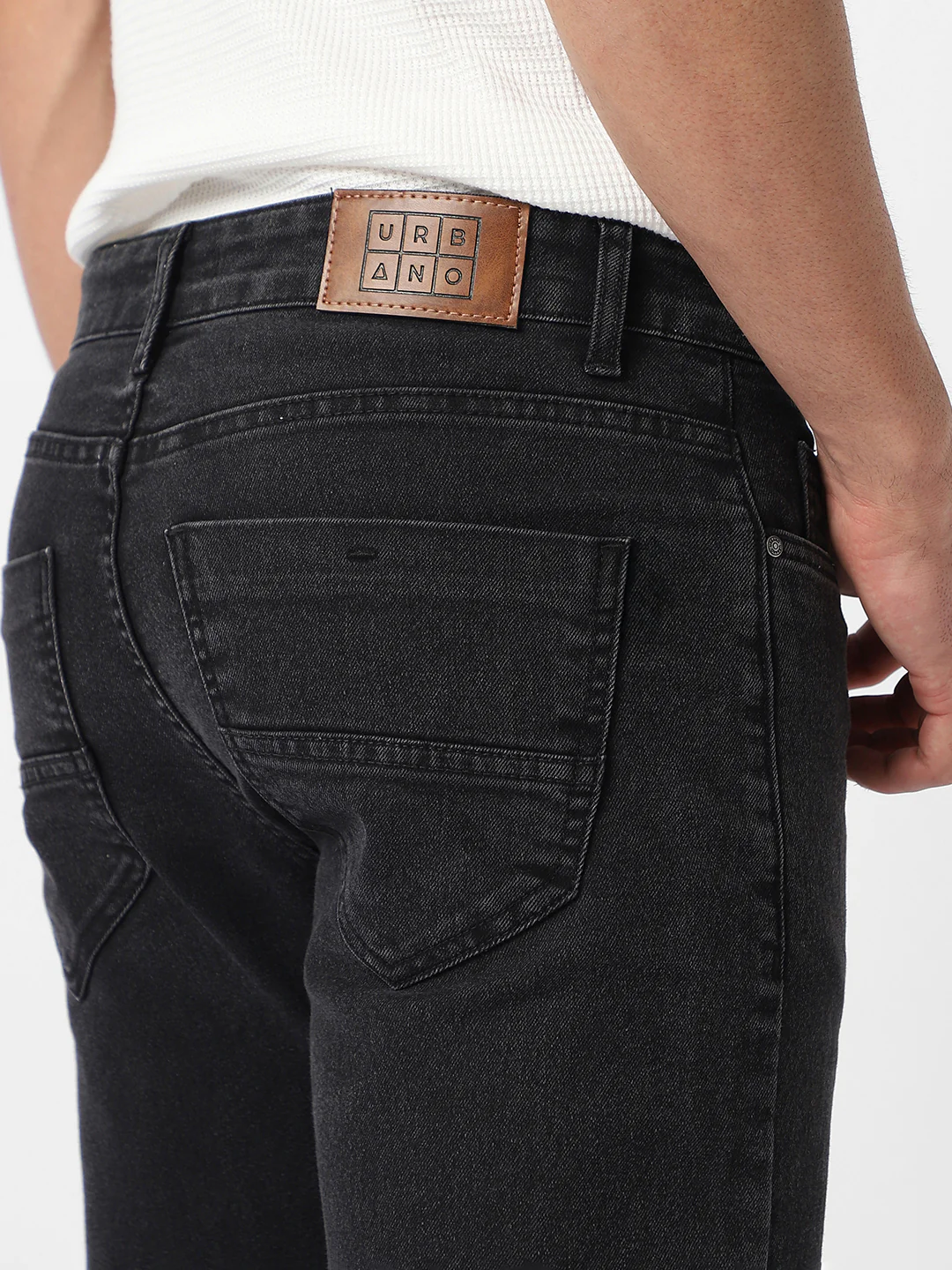 Men's Black Regular Fit Washed Jeans Stretchable - Image 5