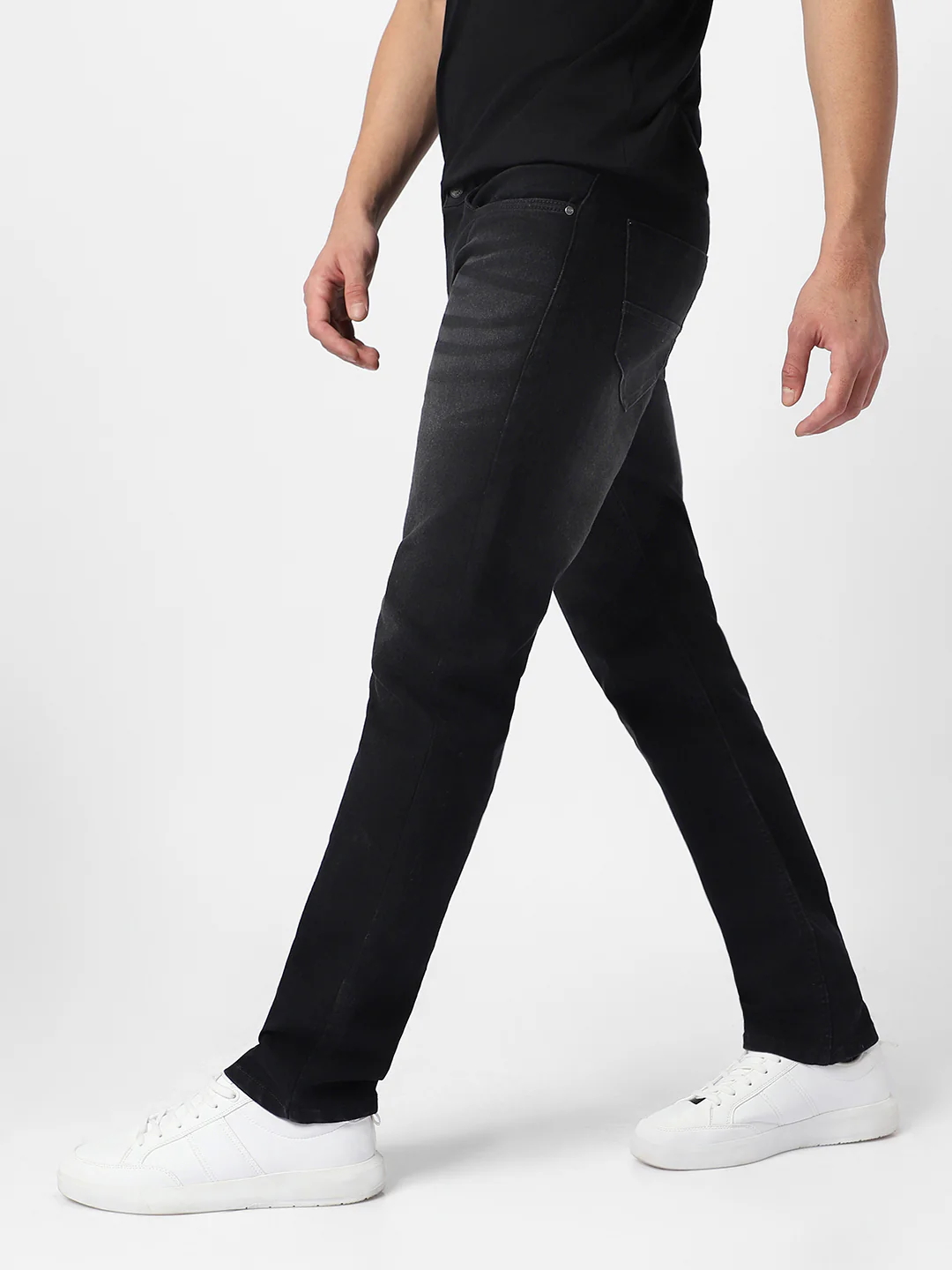 Men's Black Regular Fit Washed Jeans Stretchable - Image 3