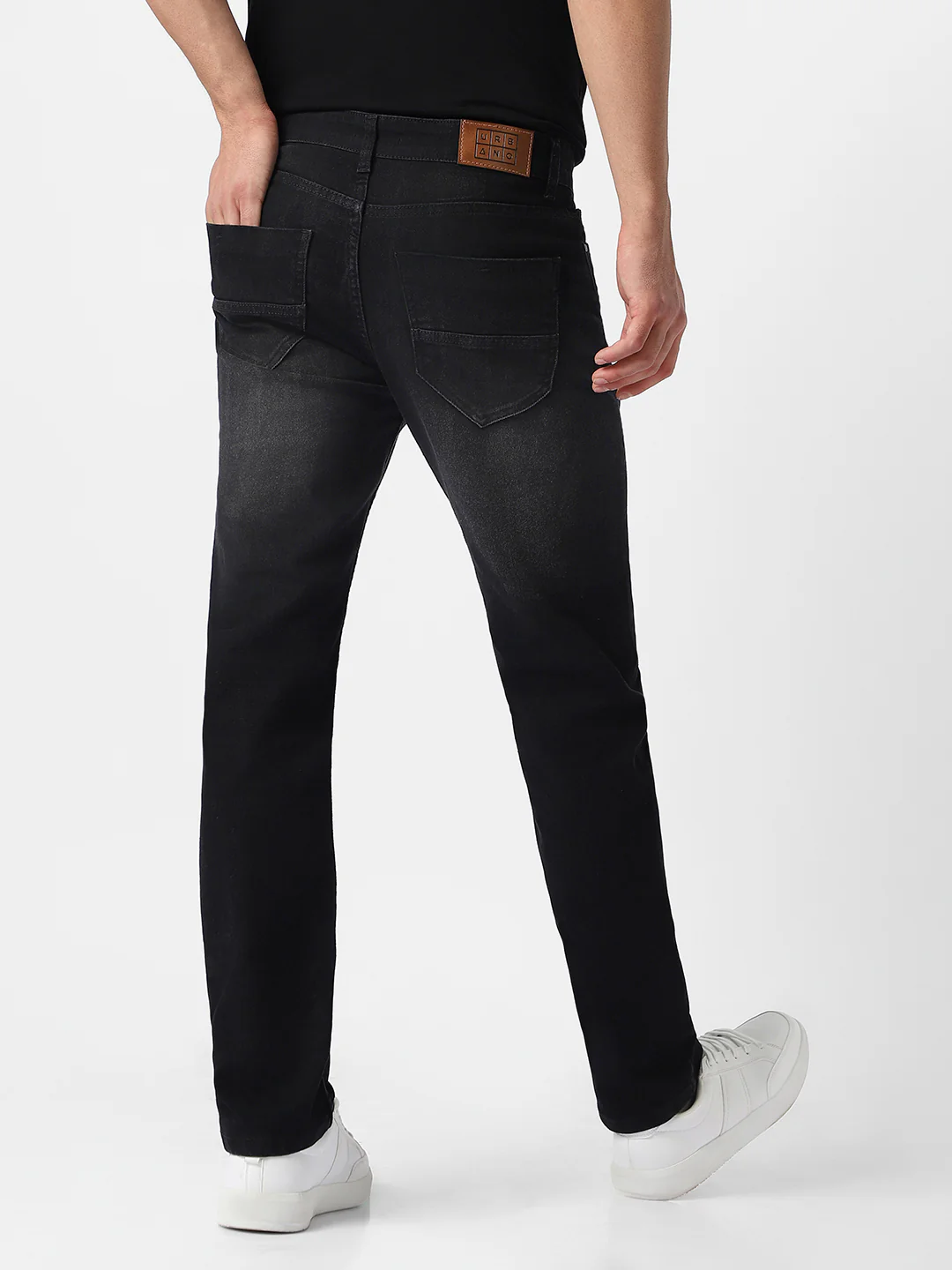 Men's Black Regular Fit Washed Jeans Stretchable - Image 4