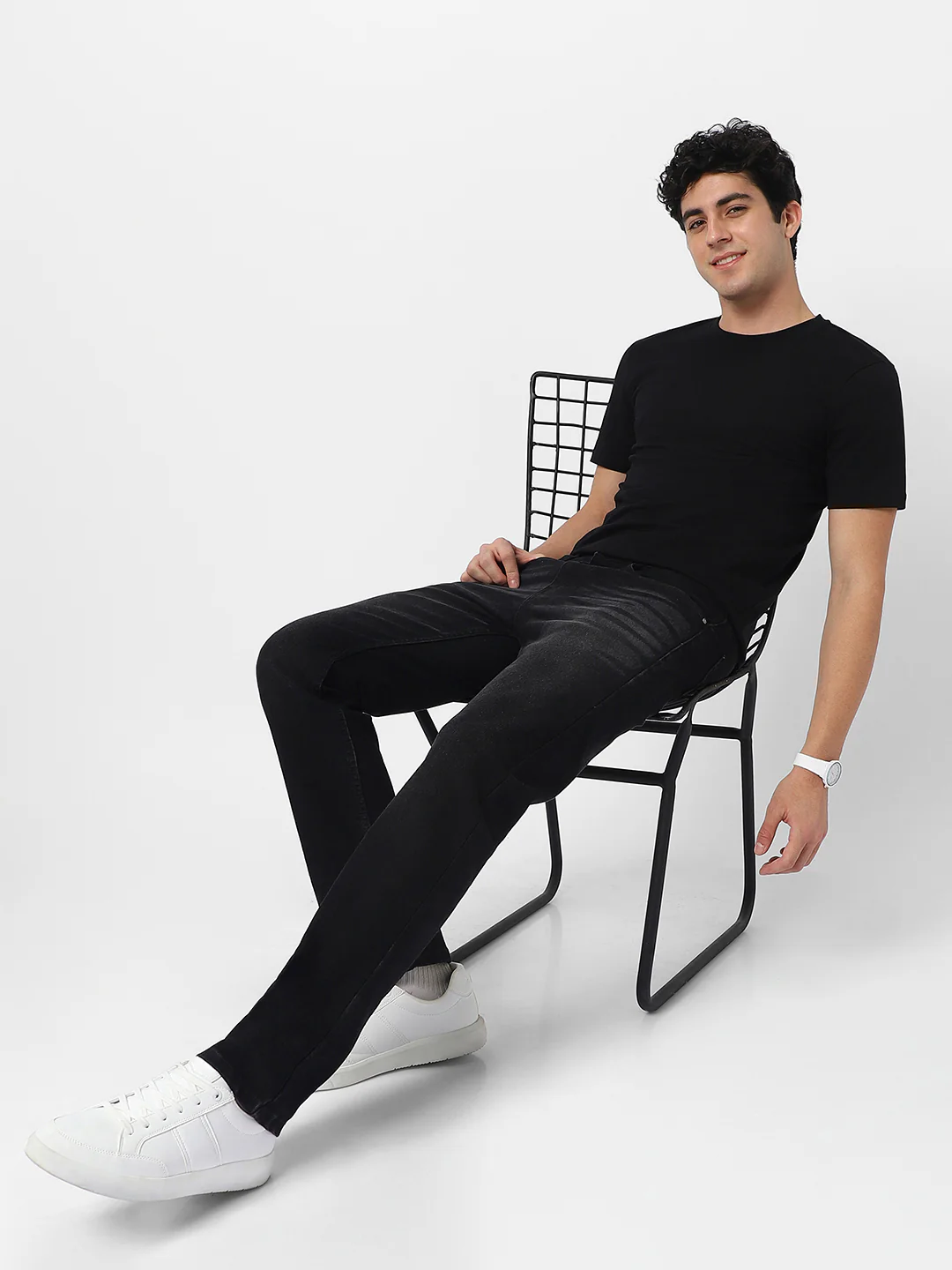 Men's Black Regular Fit Washed Jeans Stretchable - Image 5