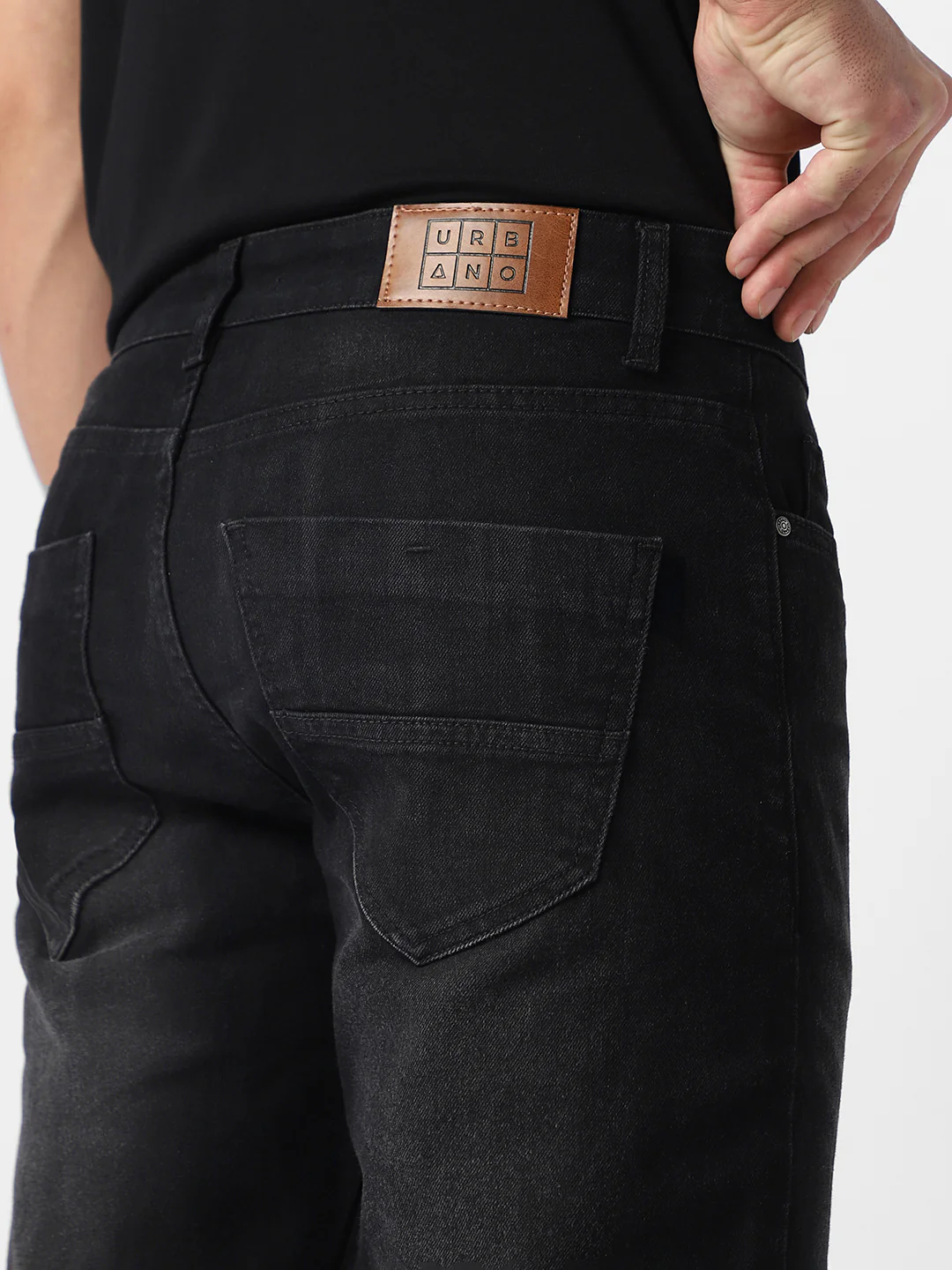 Men's Black Regular Fit Washed Jeans Stretchable - Image 6
