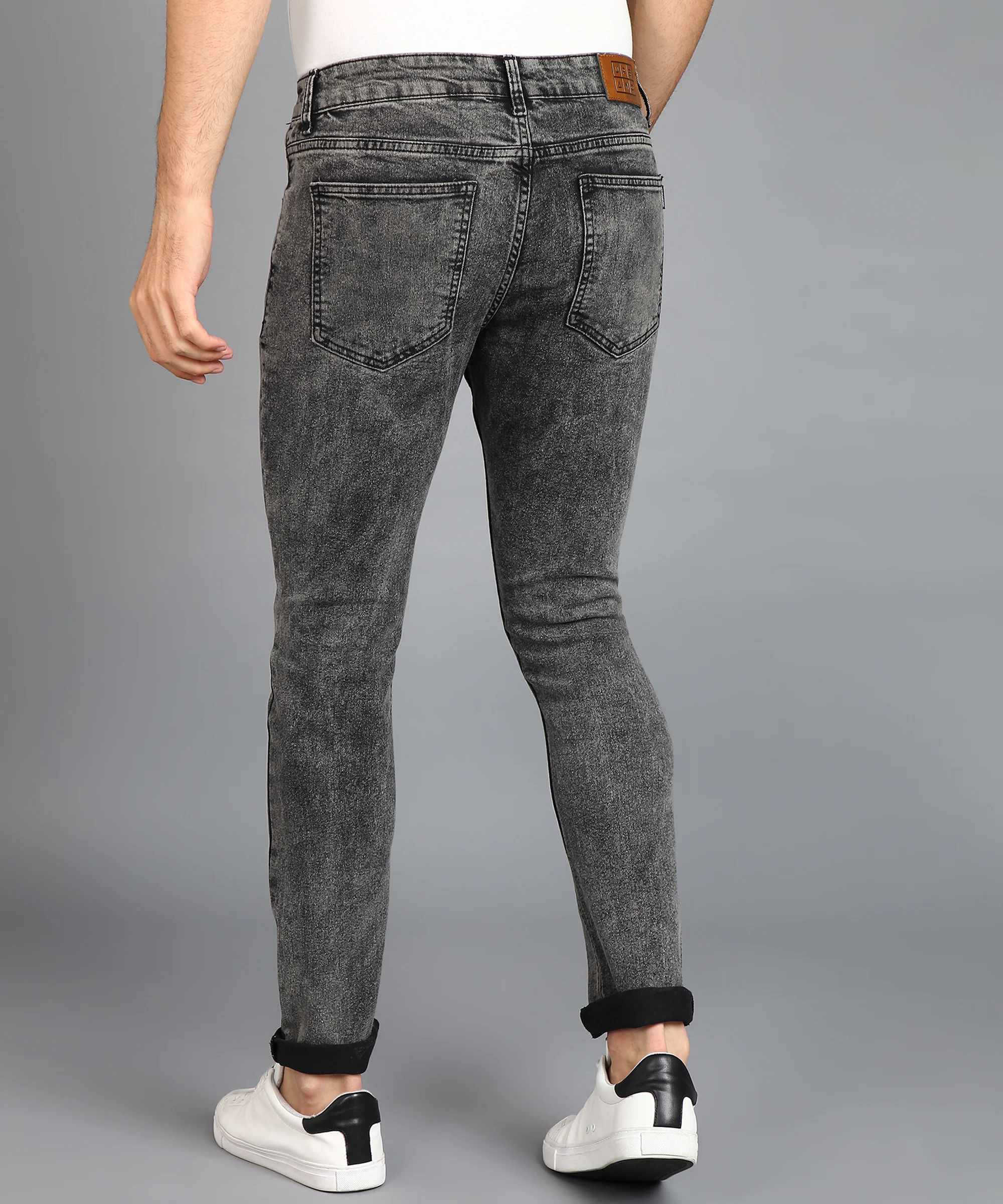 Men's Black Regular Fit Washed Jeans Stretchable - Image 4
