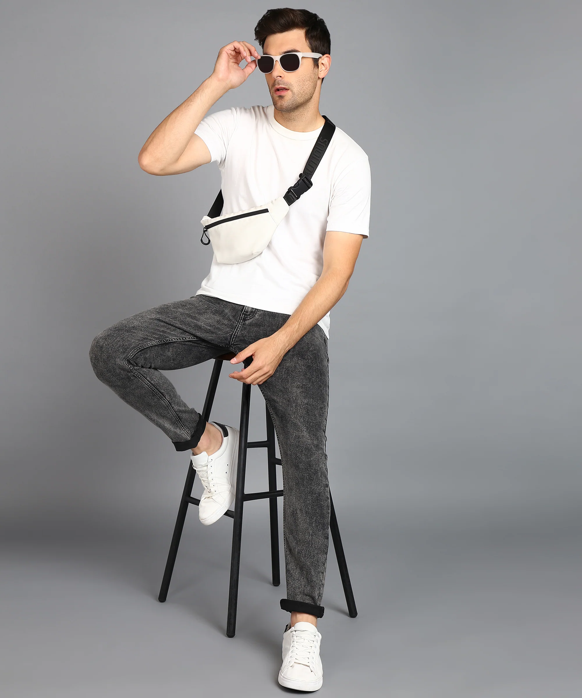 Men's Black Regular Fit Washed Jeans Stretchable - Image 5