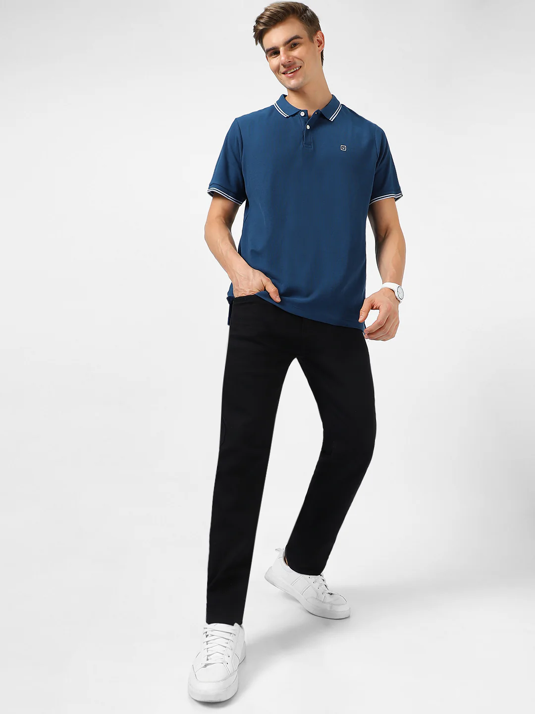 Men's Black Regular Fit Washed Jeans Stretchable - Image 4