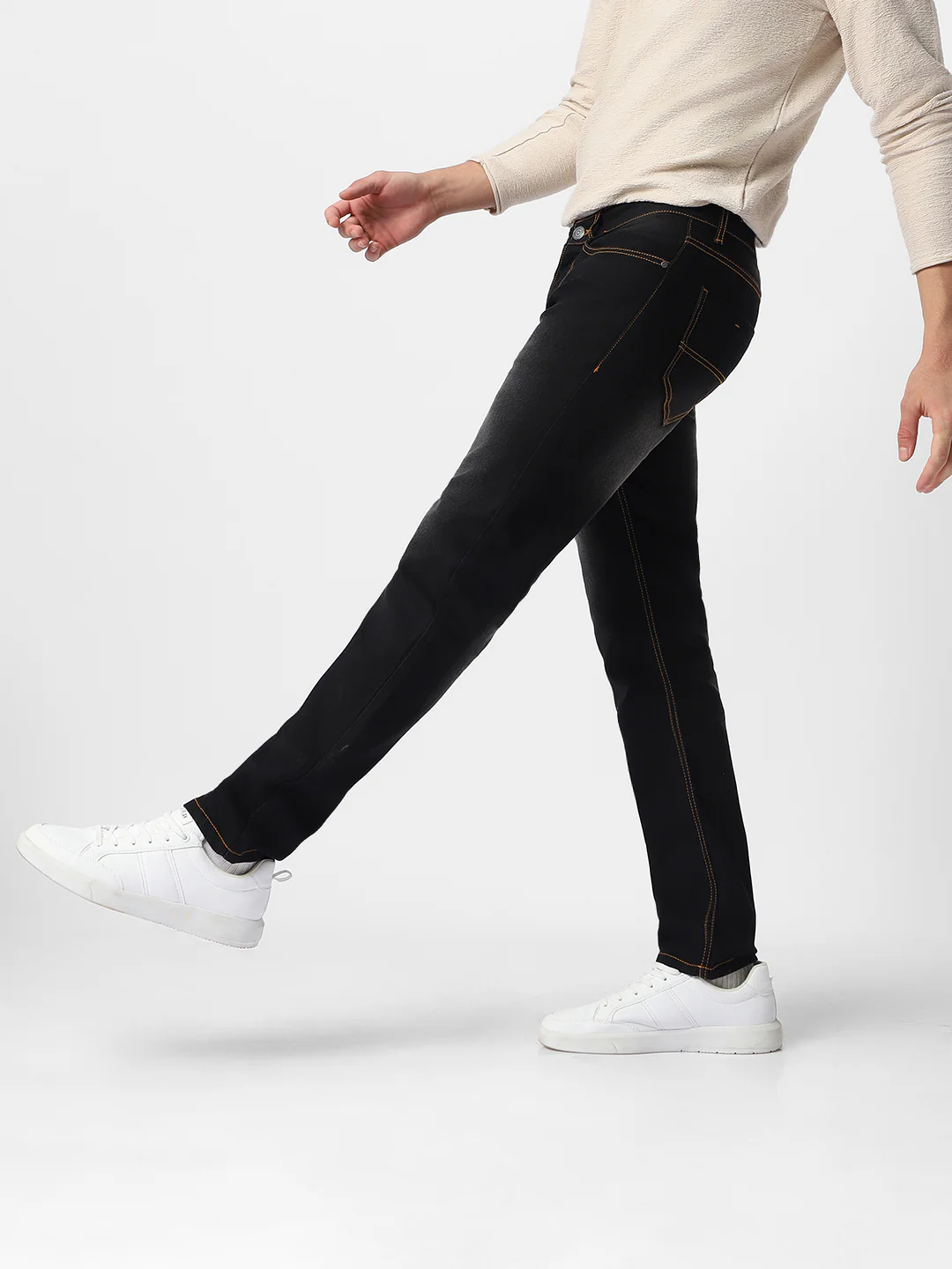 Men's Black Regular Fit Washed Jeans Stretchable - Image 3