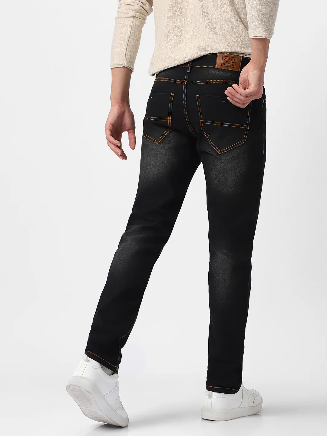 Men's Black Regular Fit Washed Jeans Stretchable - Image 4