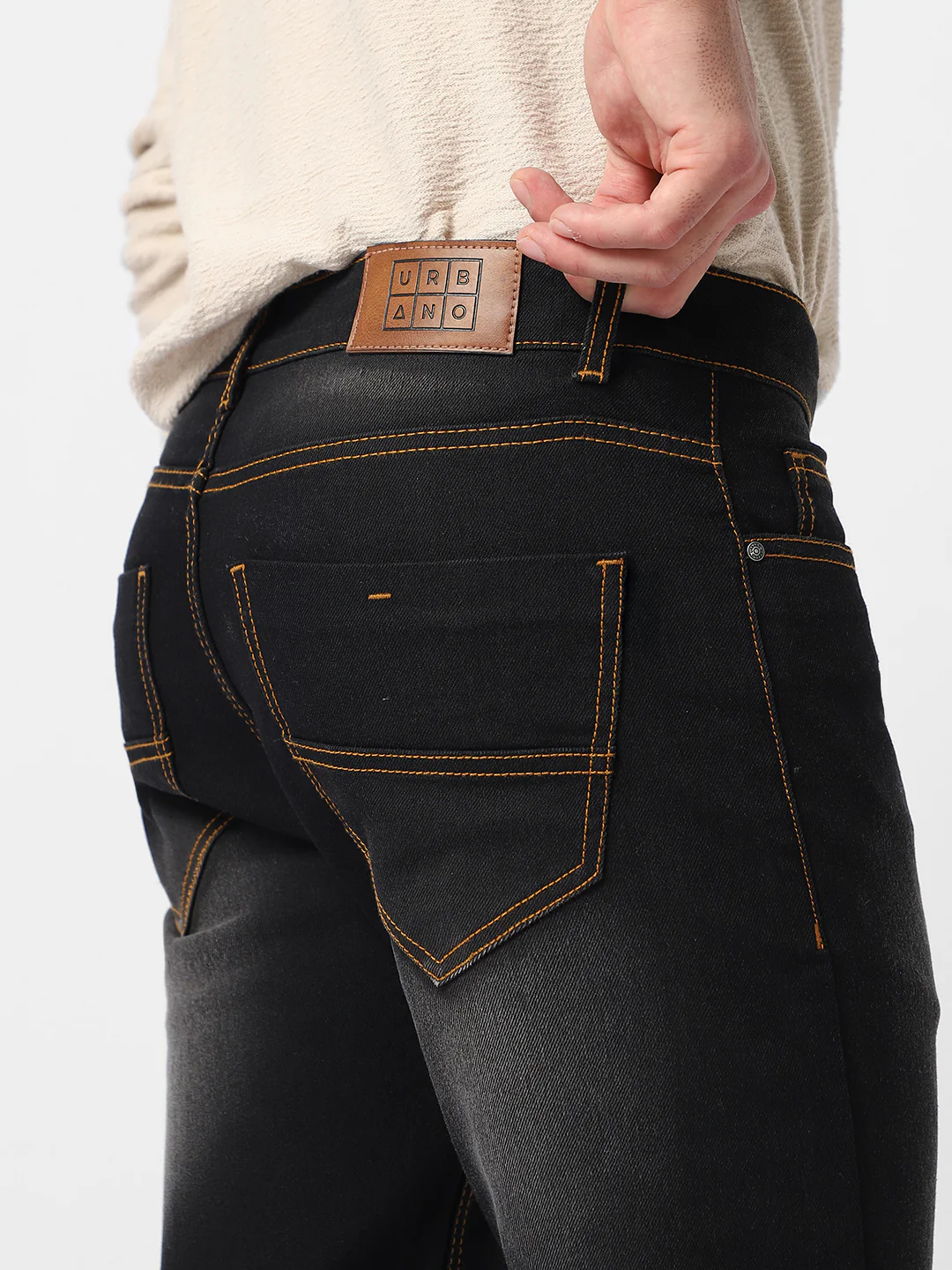 Men's Black Regular Fit Washed Jeans Stretchable - Image 6