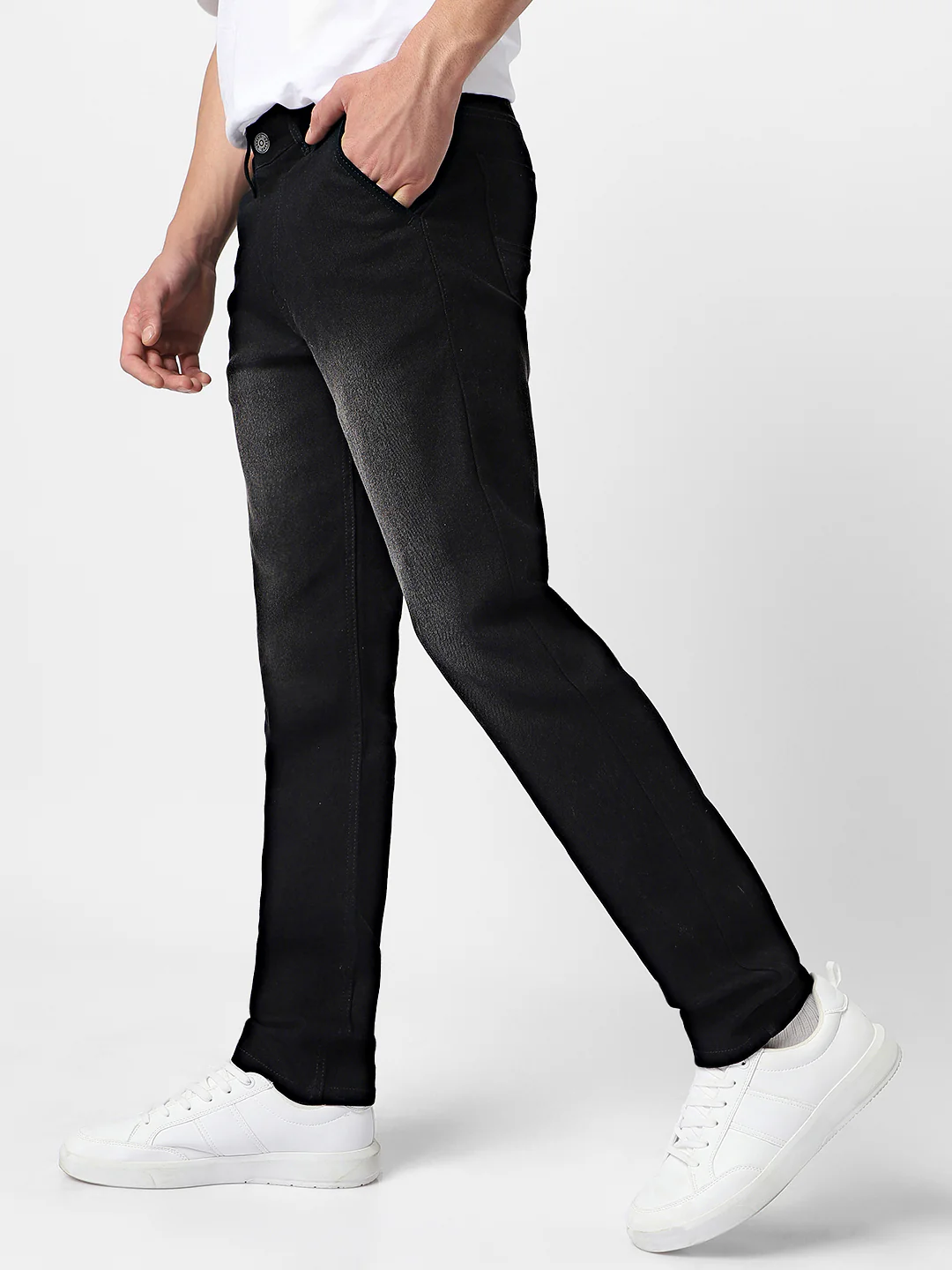 Men's Black Regular Fit Washed Jeans Stretchable - Image 3