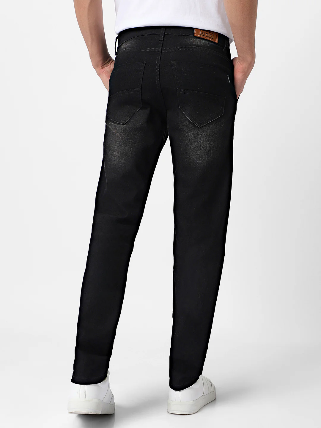 Men's Black Regular Fit Washed Jeans Stretchable - Image 4