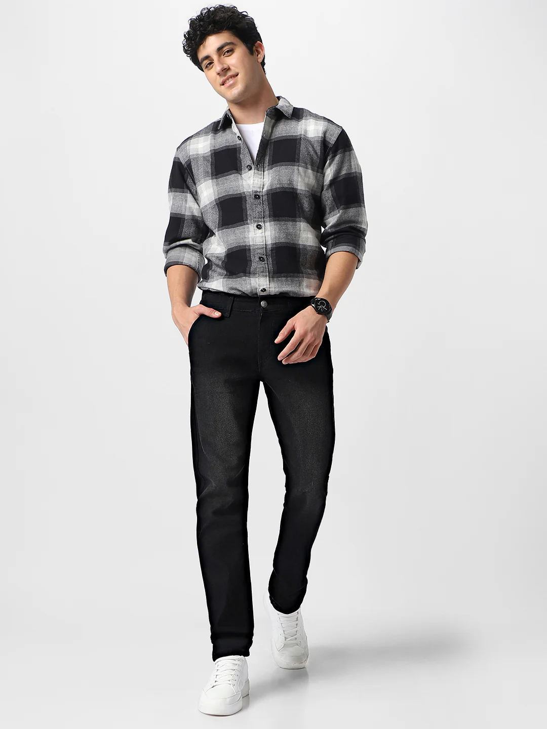 Men's Black Regular Fit Washed Jeans Stretchable - Image 5