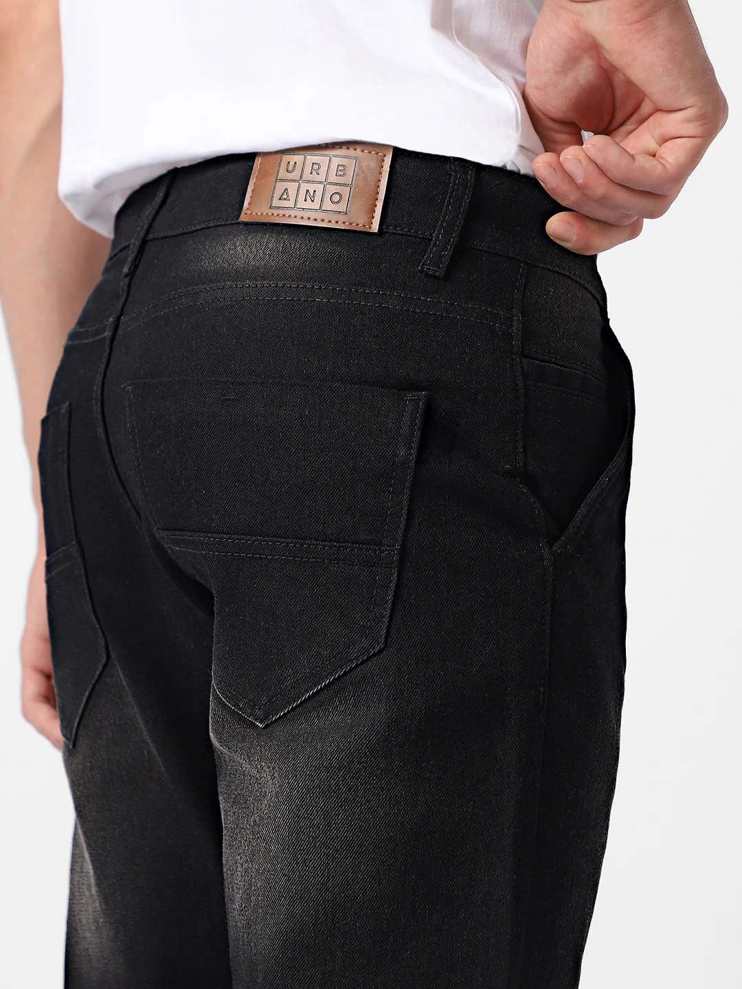 Men's Black Regular Fit Washed Jeans Stretchable - Image 6