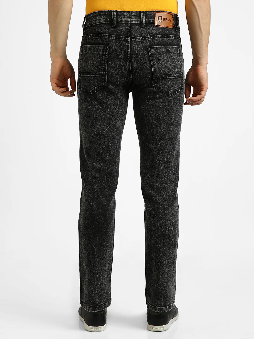 Men's Black Regular Fit Washed Jeans Stretchable - Image 3