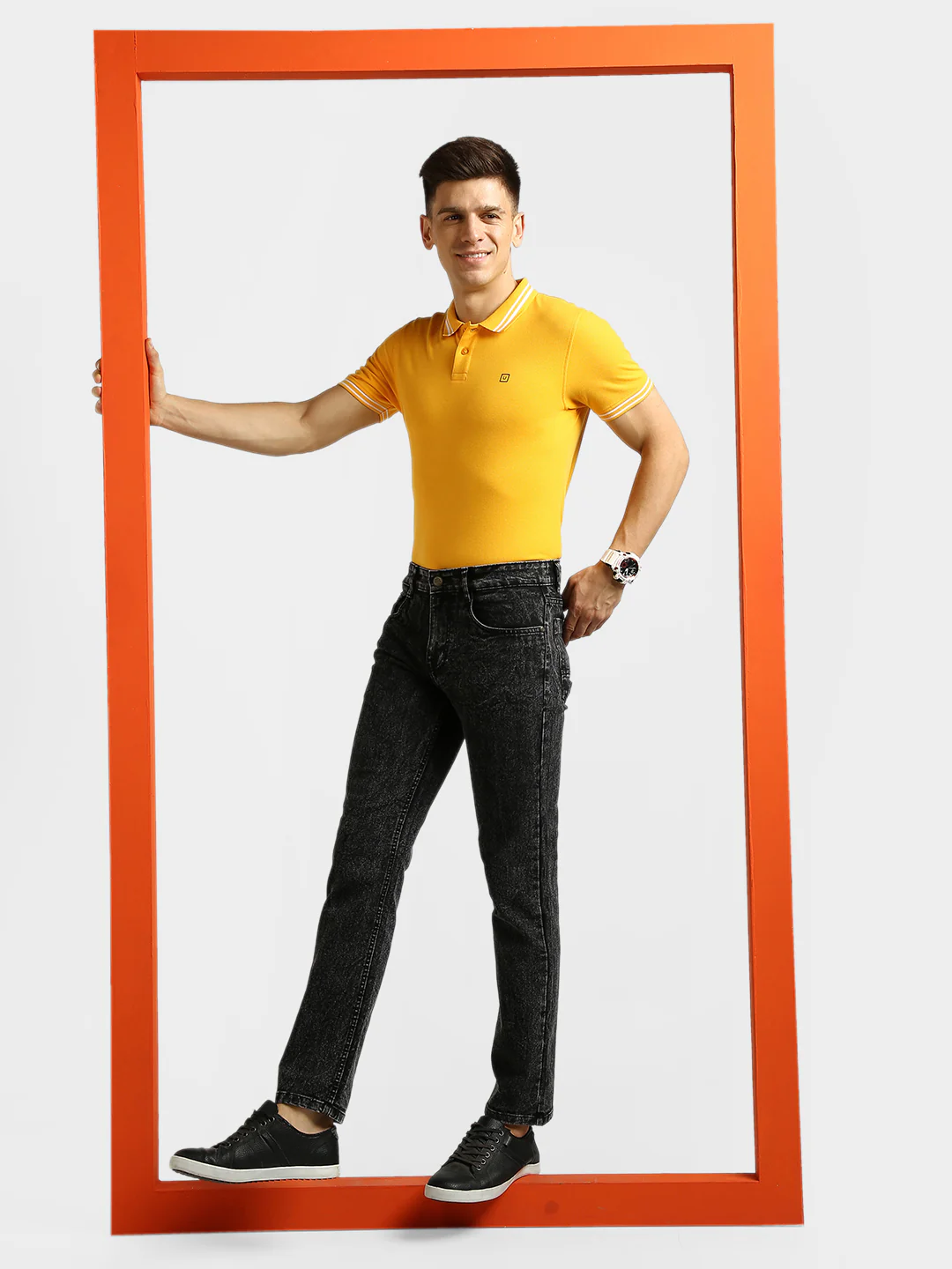 Men's Black Regular Fit Washed Jeans Stretchable - Image 4