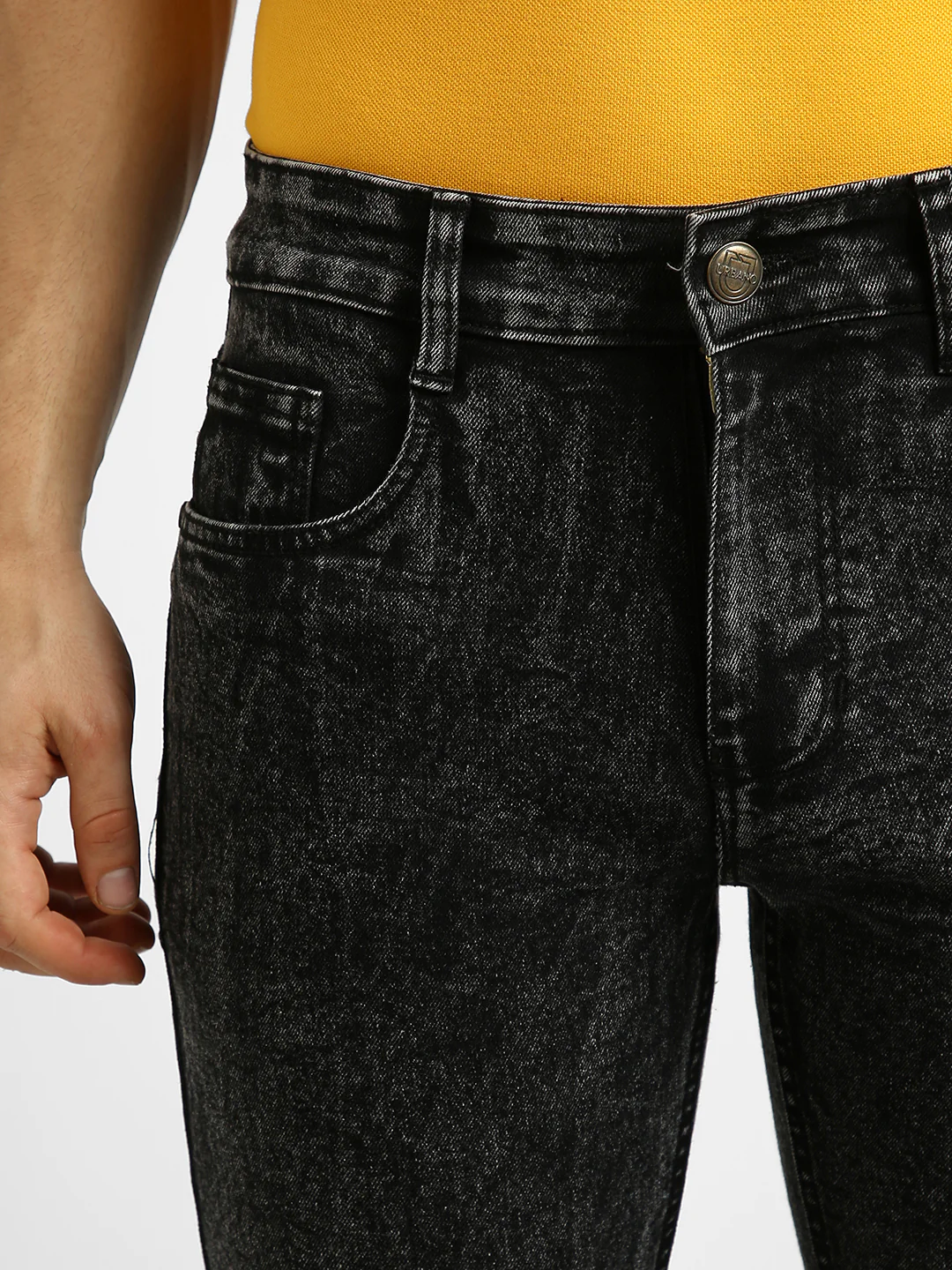 Men's Black Regular Fit Washed Jeans Stretchable - Image 5