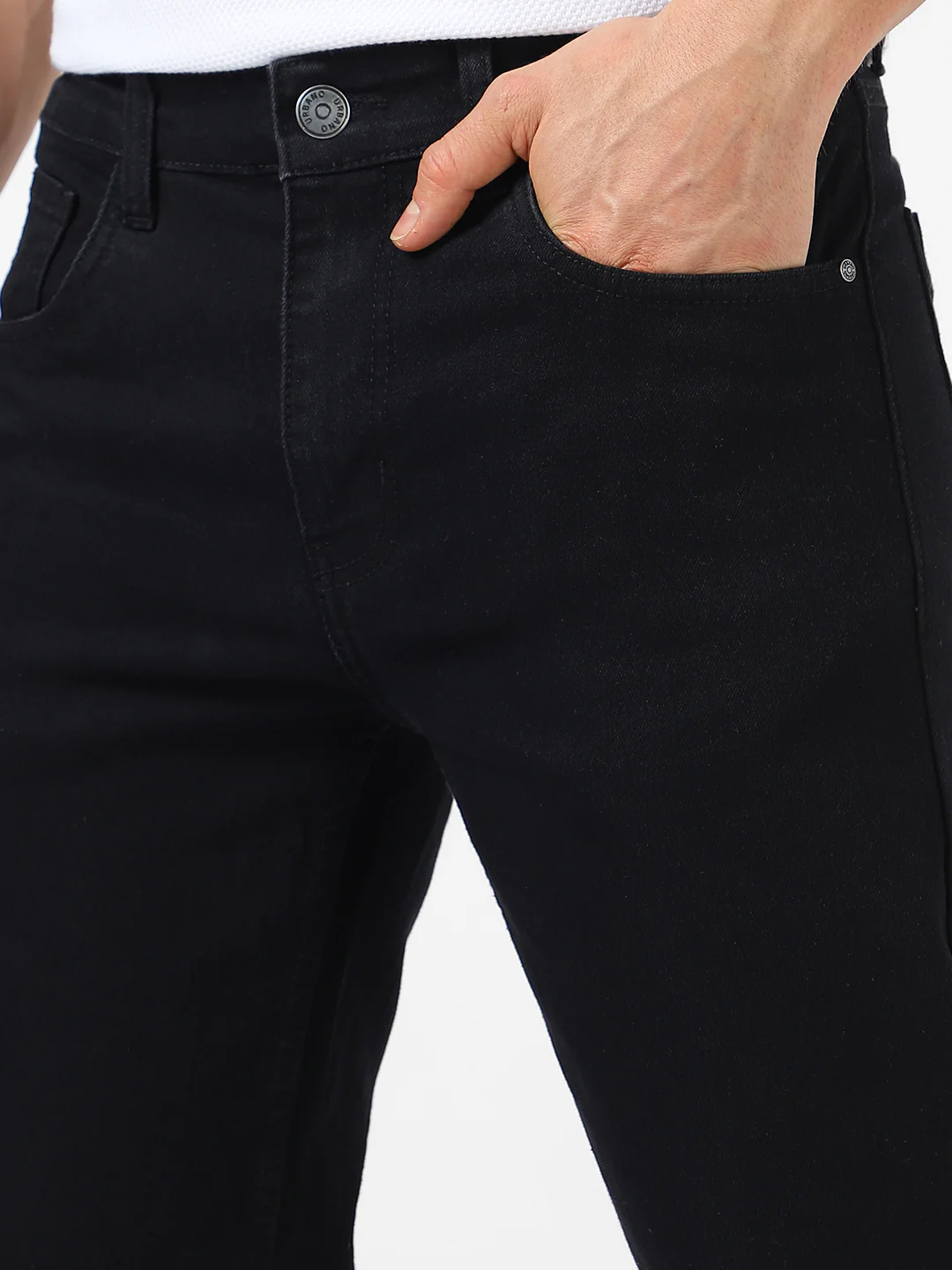 Men's Black Regular Fit Washed Jeans Stretchable - Image 5