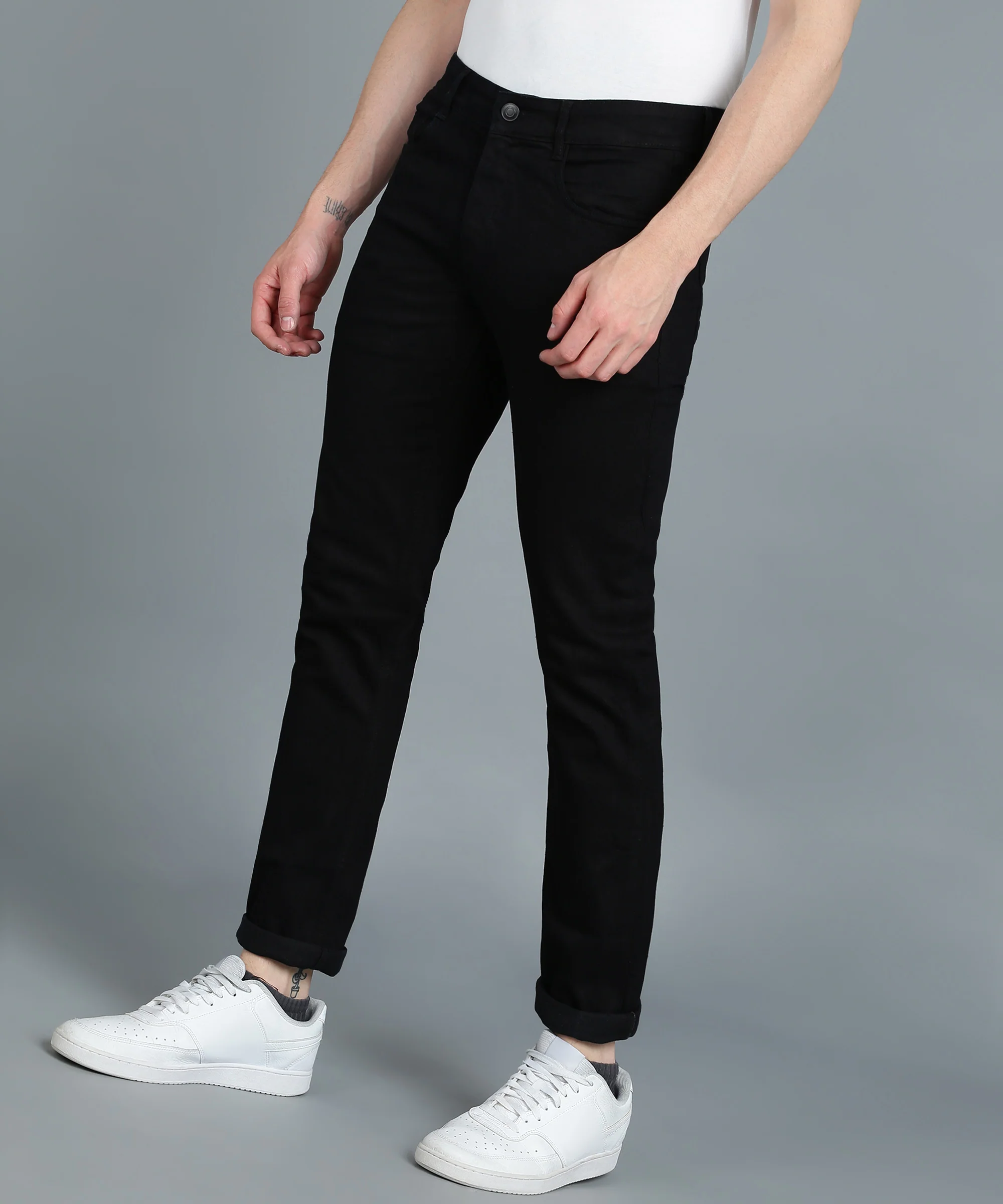 Men's Black Regular Fit Washed Jeans Stretchable - Image 2