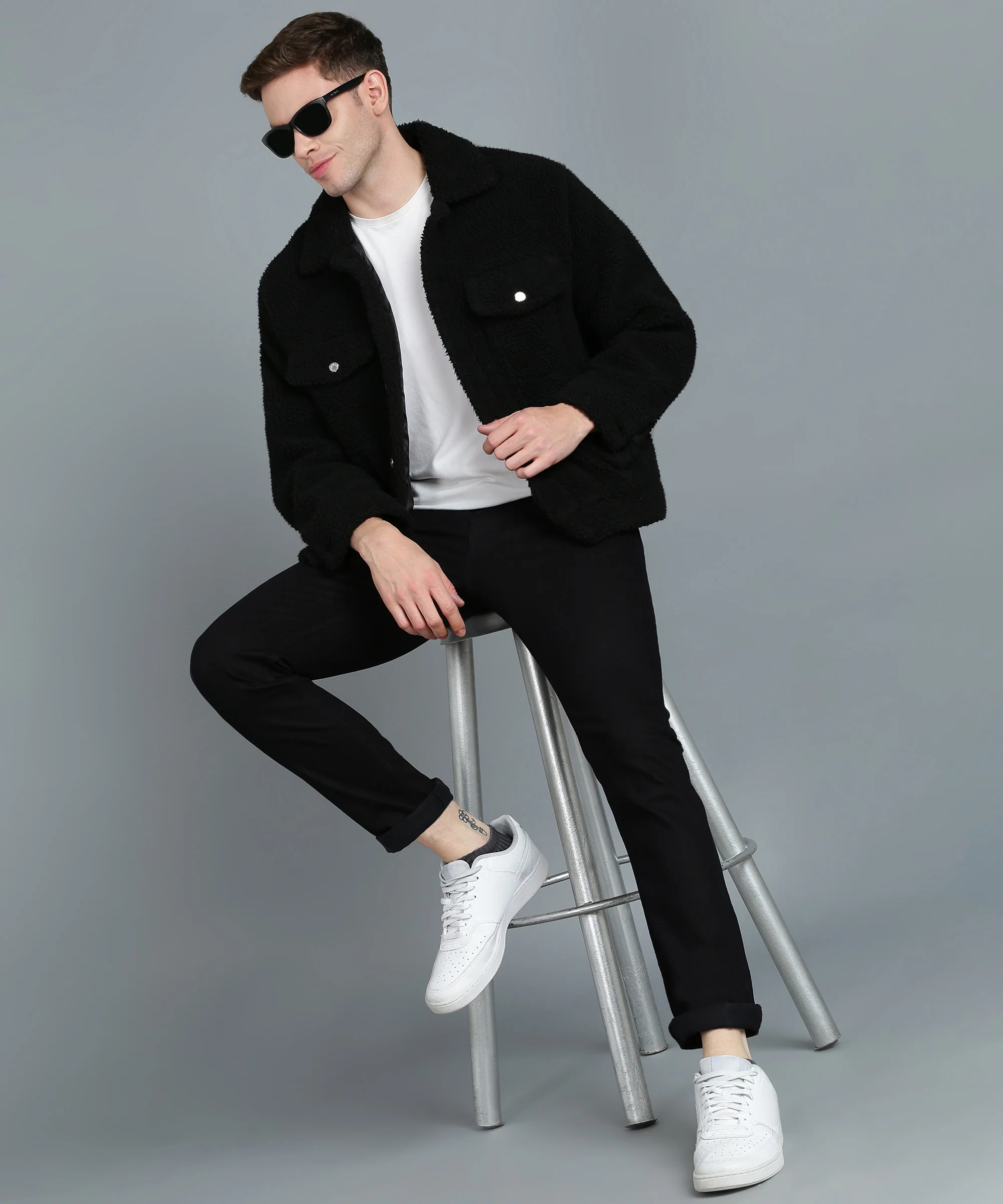 Men's Black Regular Fit Washed Jeans Stretchable - Image 4