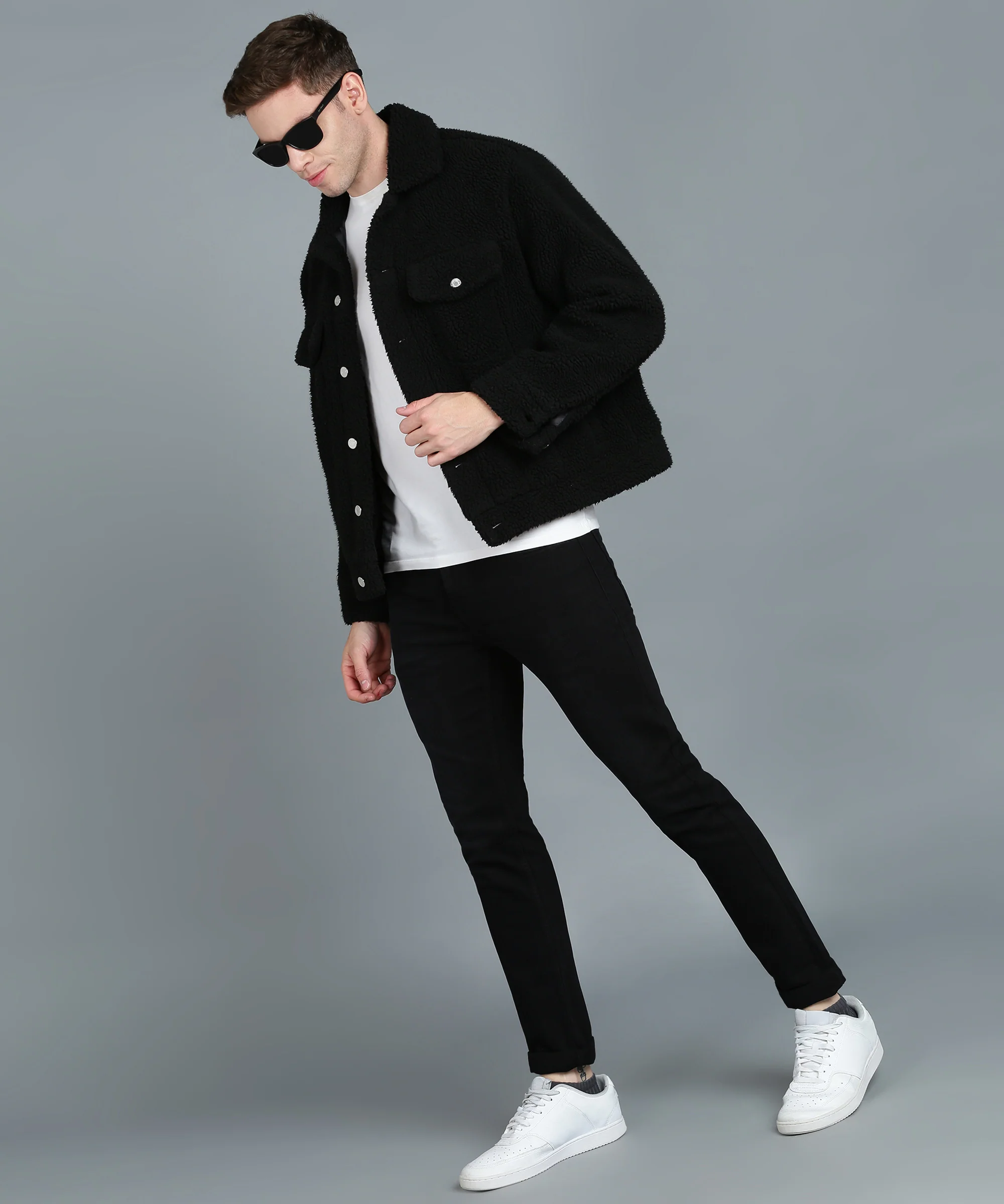 Men's Black Regular Fit Washed Jeans Stretchable - Image 4